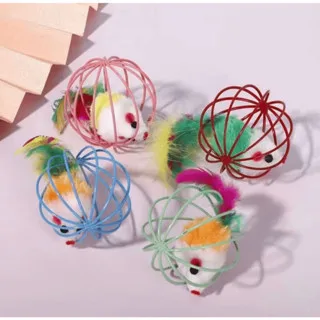 Brinquedo Bolinha Para Gato Gaiola Redonda Com Ratinho - CORES SORTIDAS