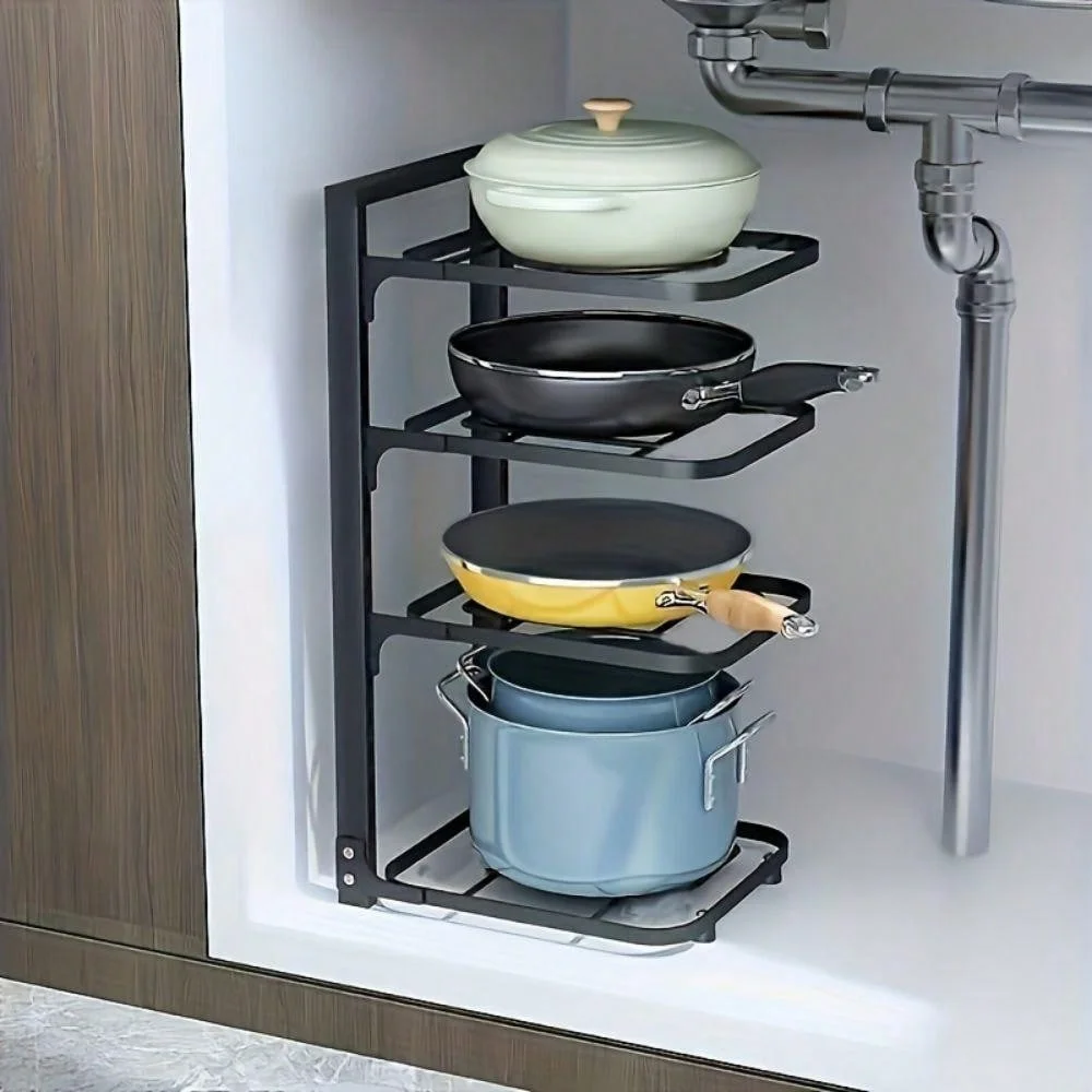 1pc Kitchen Pot Storage Storage Rack,Kitchen Stainless Steel Pot Storage,Multi-Layer Household Cabinet Rack, Kitchen Supplies