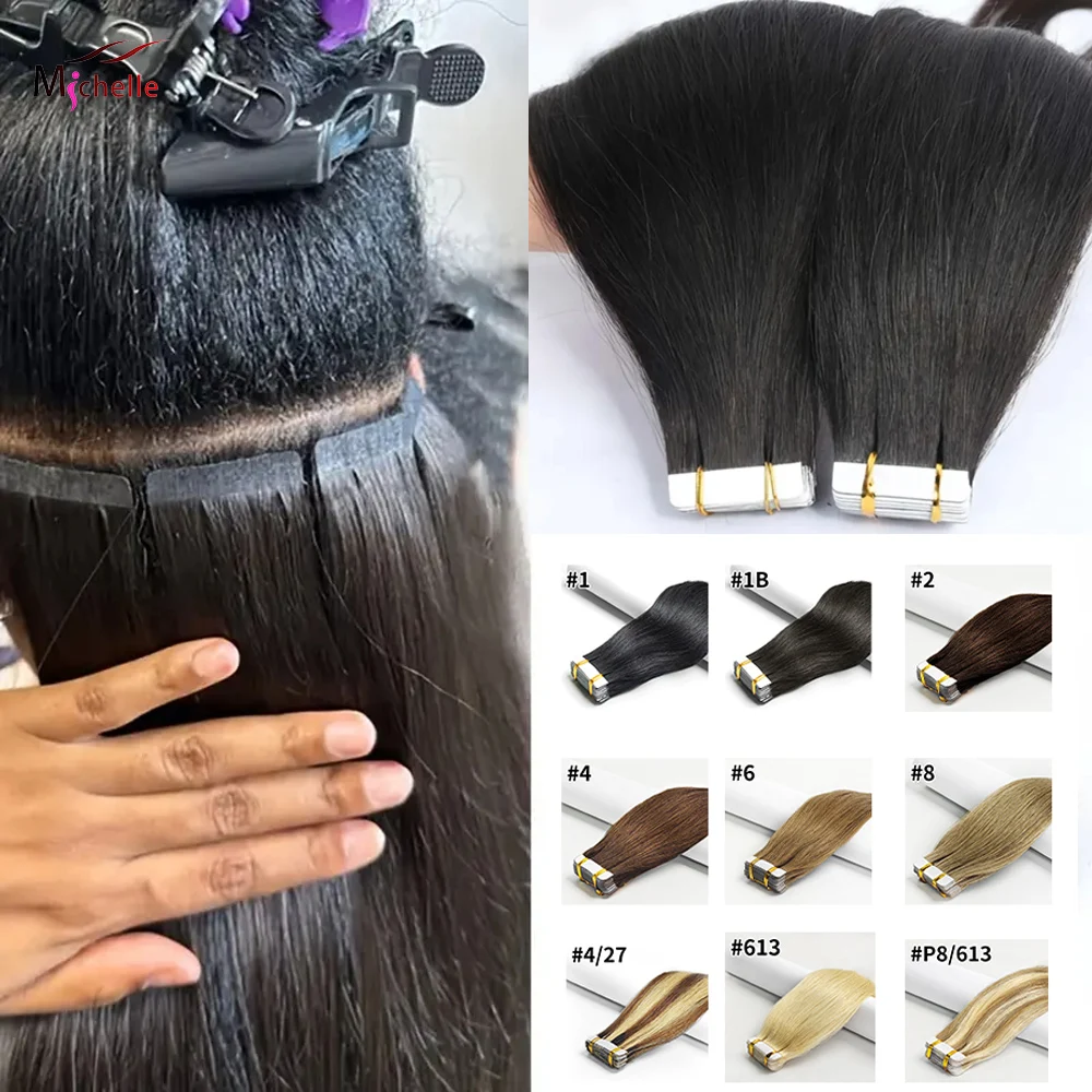 

20pcs Brazilian Remy Human Hair Tape In Extensions Natural Black Straight Hair Seamless Adhesive Invisible Tape Hair Extensions