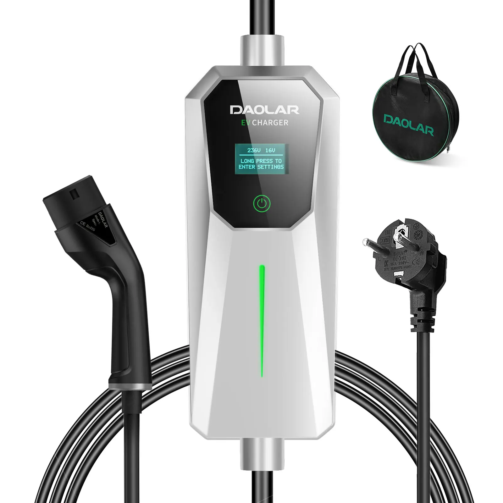 Daolar-cargador rápido portátil para coche eléctrico, dispositivo de carga EV de 3,5 kW, 16A, 5m/10m, IEC62196-2