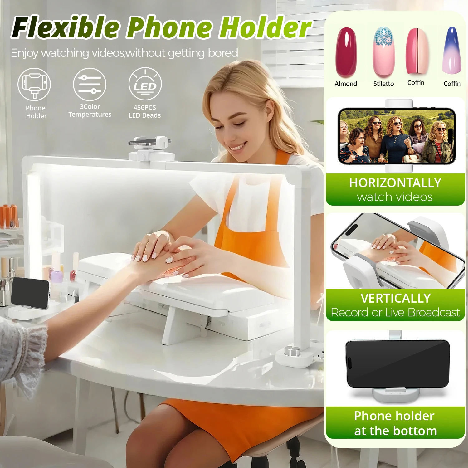 Large Foldable Half-Moon Nails Desk Light With Phone Holder Professional Manicure Salon Lighting Essential For Nail Salon Tool