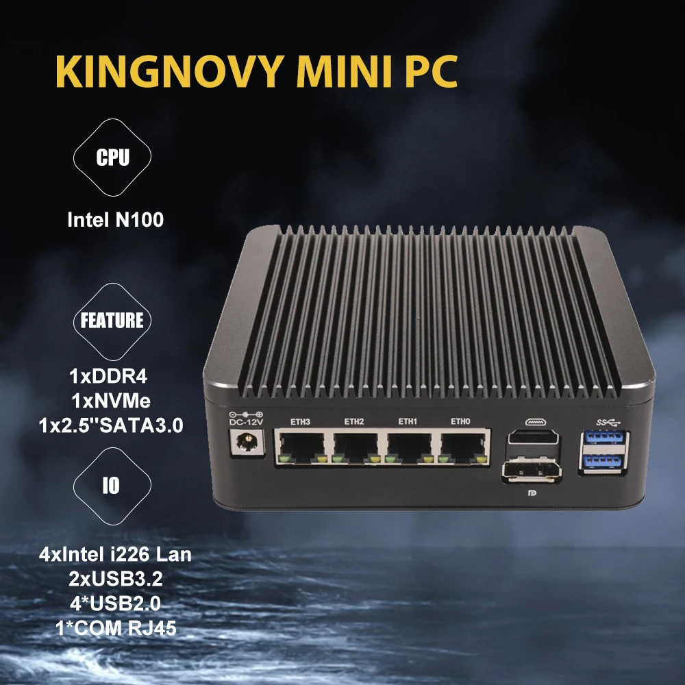 Router lembut Intel N100 2.5G Gen 12 murah 4x i226-V LAN 1 * COM RJ45 tanpa kipas PC Mini Firewall komputer tipe-c pfSense PVE ESXi