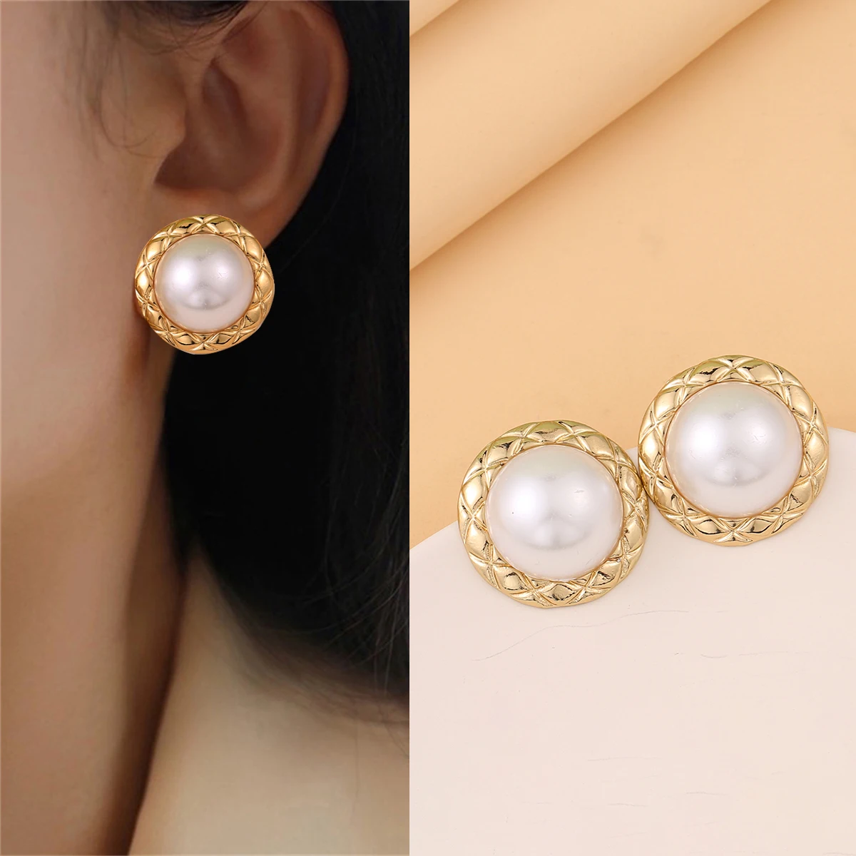 CARTER LISA Imitation Pearl Stud Earring for Women New Trend Classic Gold Big Round Earring Party Jewelry Accessories Gift