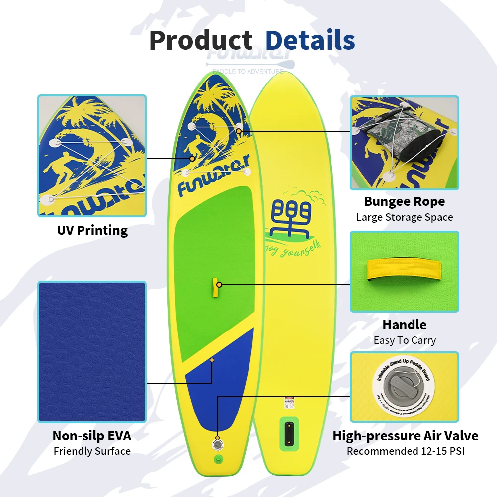FunWater SUPFR01E 320cm-350cm Aufblasbares Stand-Up-Paddle-Board Surfbrett Komplettes Paddleboard-Zubehör Verstellbares Paddel, Pumpe, ISUP-Reiserucksack, Leash, Wasserdichte Tasche, Erwachsenen-Paddle-Board – Detail 31