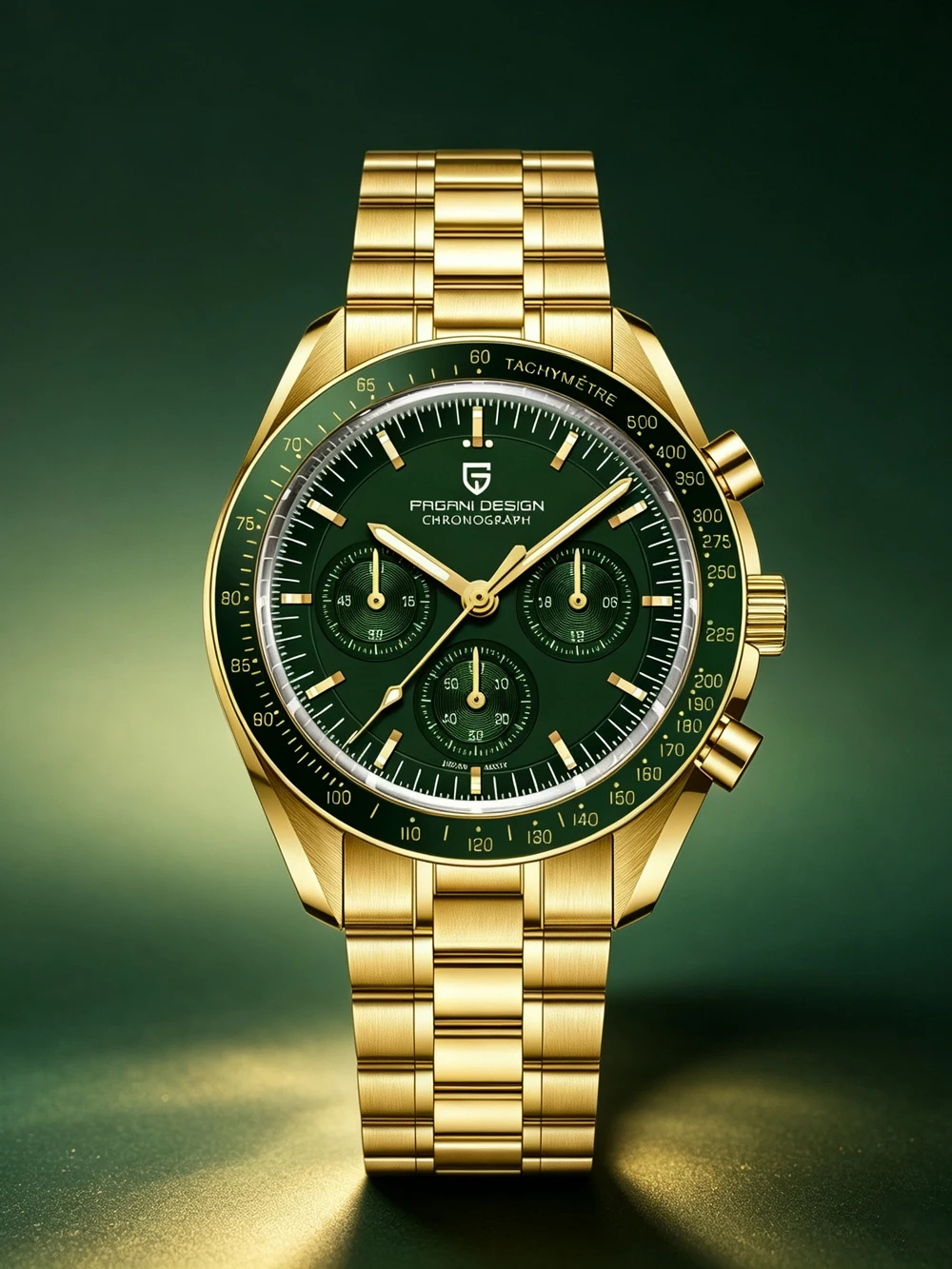 2026 Neue PAGANI DESIGN V6 Moon Herrenuhren Gold Luxus Speed Sport Chronograph Uhr für Herren Quarz Armbanduhren Leuchtend Wasserdicht AR Saphirglas Keramiklünette Edelstahl Herren Geschenk Uhr