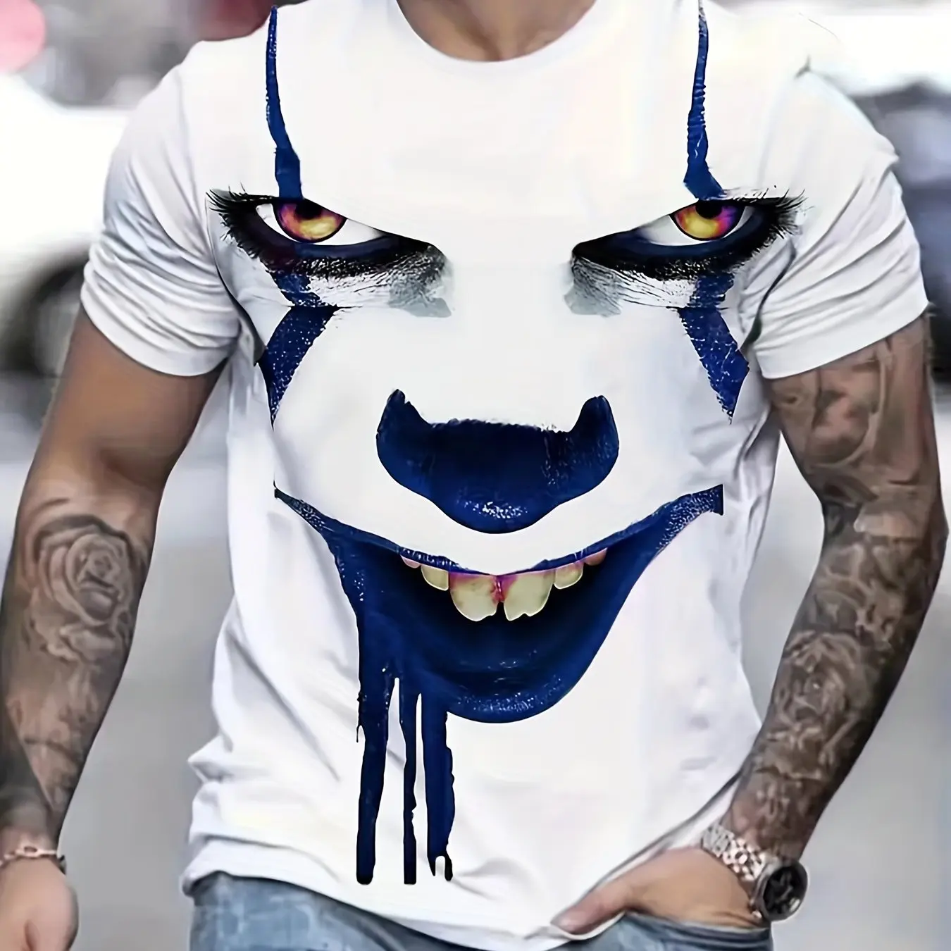 Men\'s Scary Clown 3D Print Graphic Tee Summer Comfortable O-neck Short Sleeve T-Shirt For Summer Hip Hop Men Street Clothing