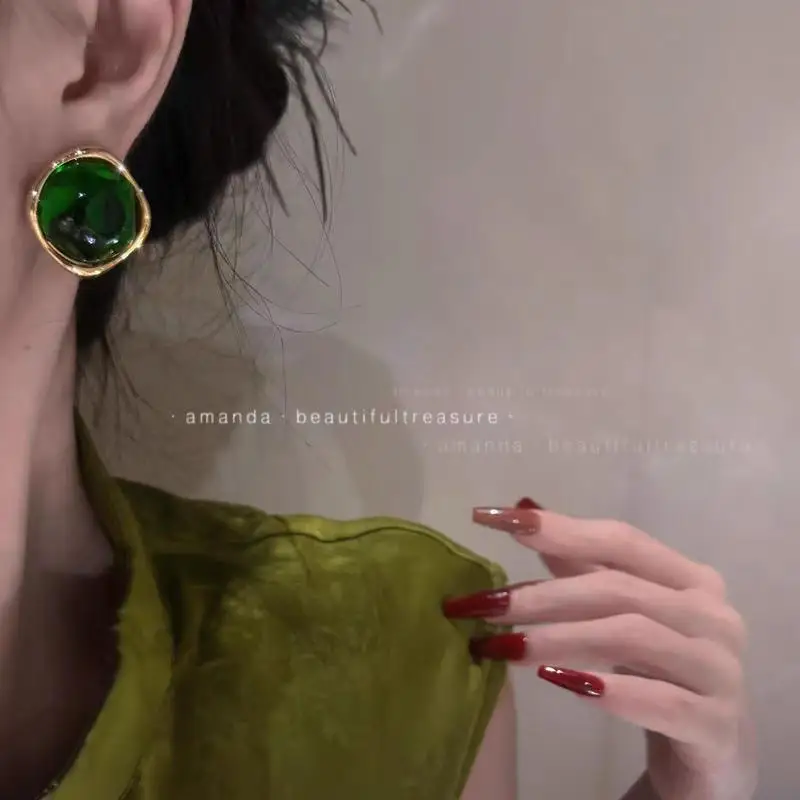 

Luxury Gold-Tone Emerald Crystal Stud Earrings