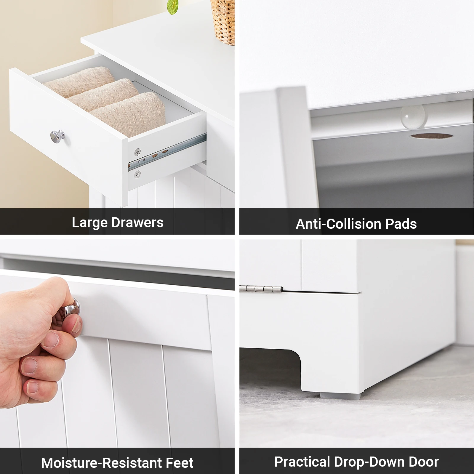 SoBuy BZR33-II Badschrank mit Wäschekorb und 2 Schubladen Wäscheschrank für Waschküche Modern MDF 78x90x38cm – Detail 4