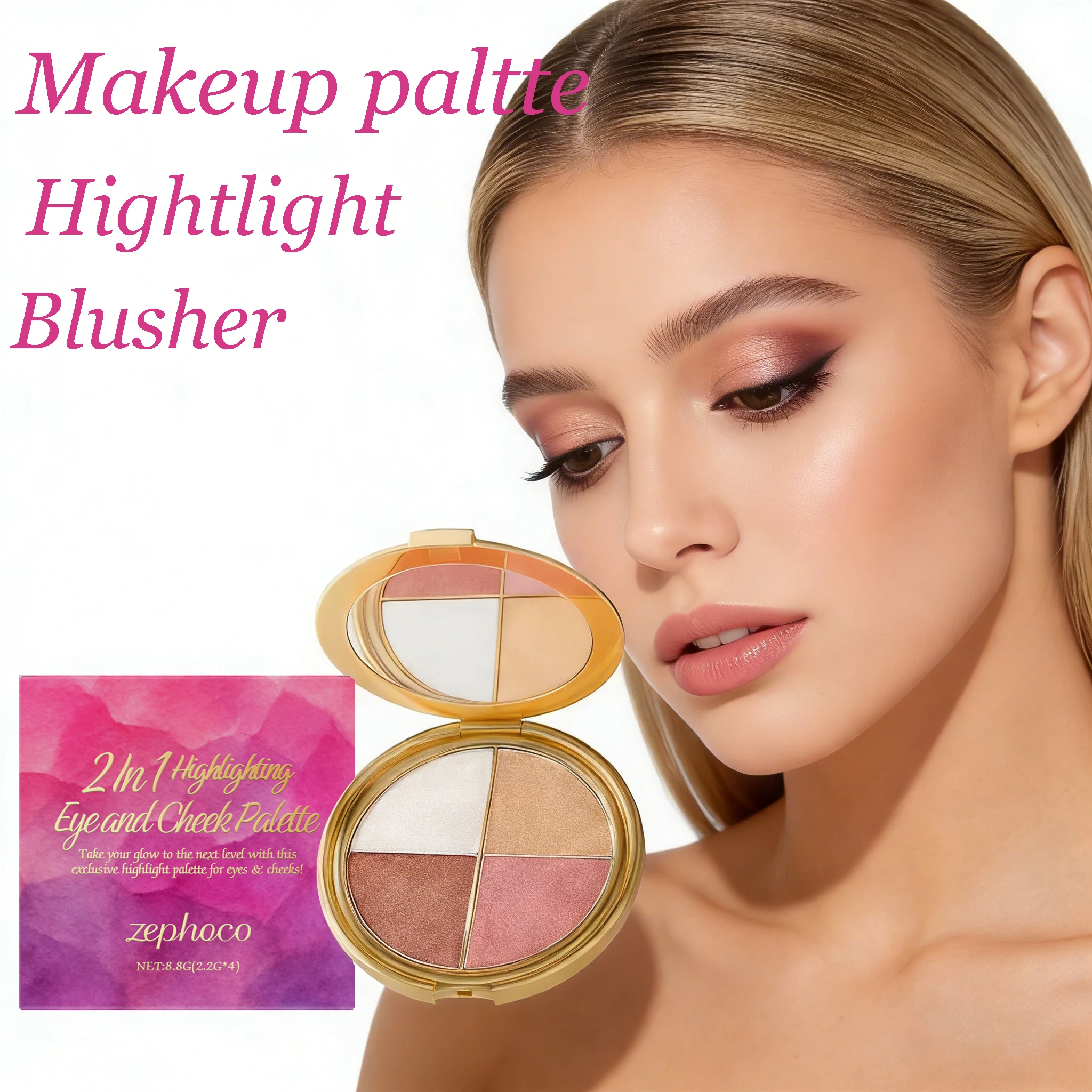 

Универсальная палетка для макияжа: хайлайтер, румяна, натуральный сияющий шиммер, пудра для естественного румянца, для ежедневного использования и свиданий, портативная, многофункциональная, цветная косметика