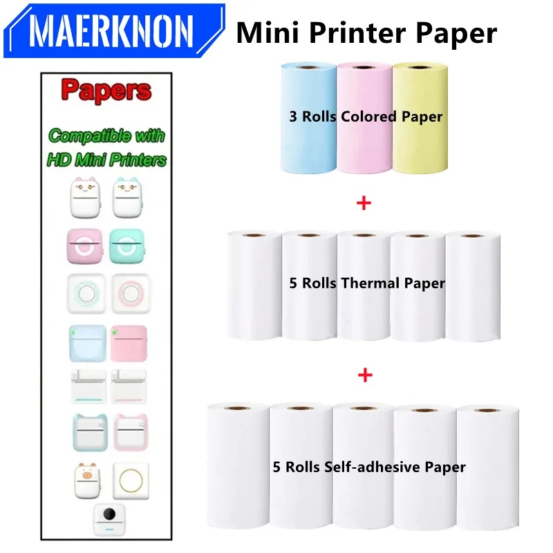 Mini Printer Paper 57mm Width Thermal Paper Label Sticker Colorful Adhesive Self-adhesive Paper For Portable HD Photo Printer