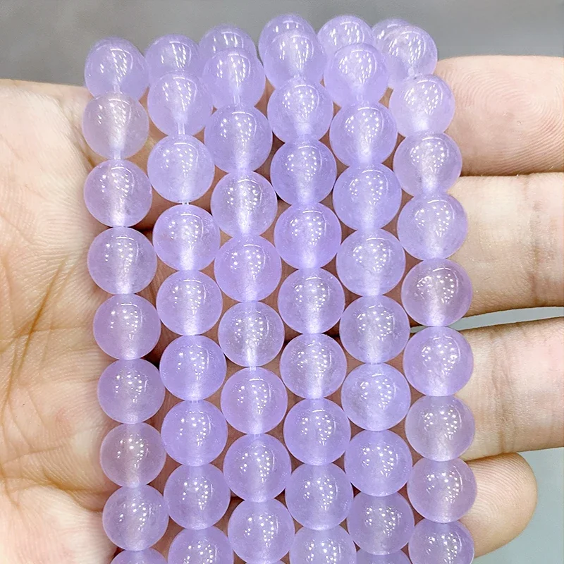 4/6/8/10/12/14MM gładki naturalny jasno fioletowy chalcedon kule z kamienia naturalnego Diy akcesoria do wyrobu biżuterii 15 "Strand — zdjęcie 2