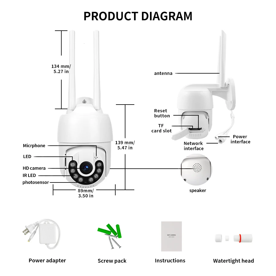 3MP Outdoor Waterproof Wireless WIFI Camera PTZ Auto Tracking HD Night Vision CCTV Baby Monitor Camera Two-Way Voice ICSEE