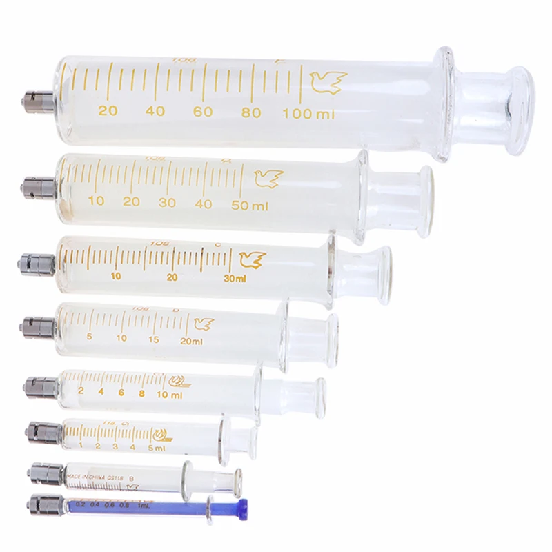 1ml 2ml 5ml 10ml 20ml 30ml 50ml 100ml Glass Syringe Luer Lock Head Reusable Glass Injector Syringe