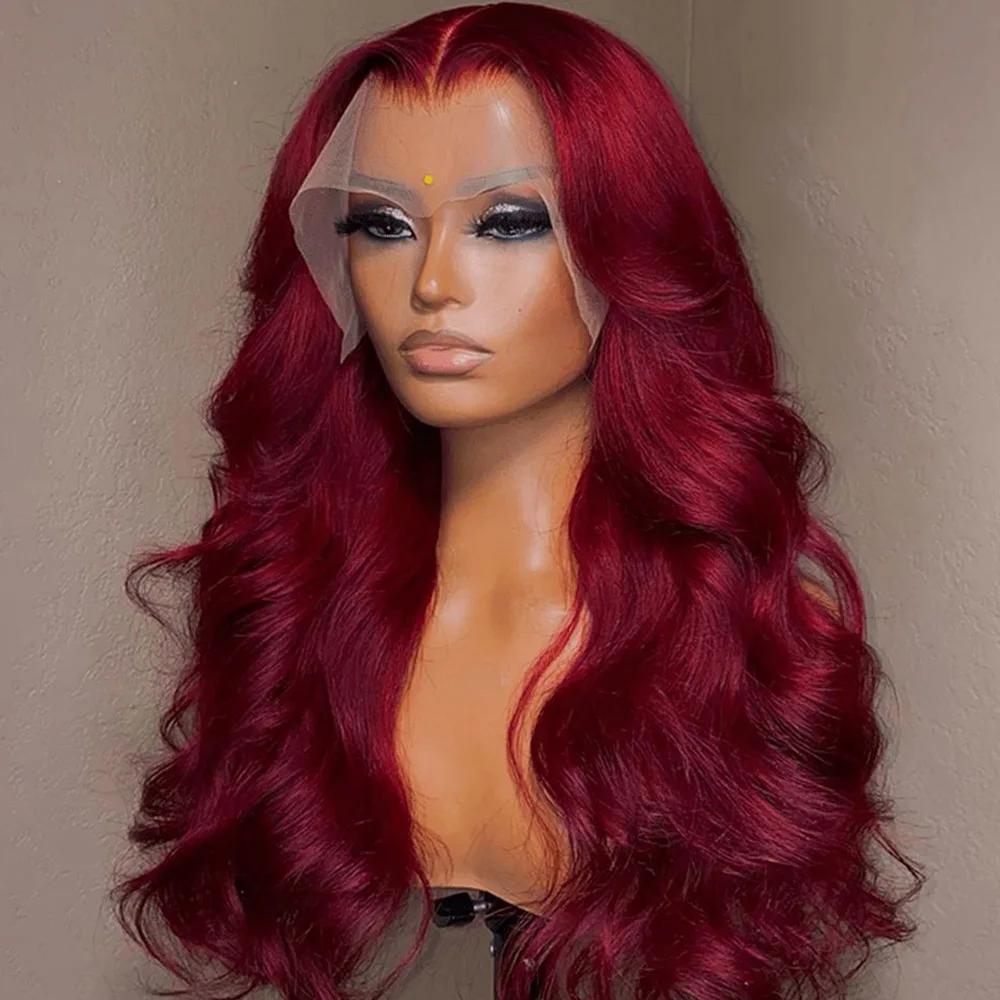 

40 50 Inch 99j Burgundy 13x6 Hd Lace Frontal Human Hair Wig 180% Density Body Wave Human Hair Wigs 100% Human Hair For Women