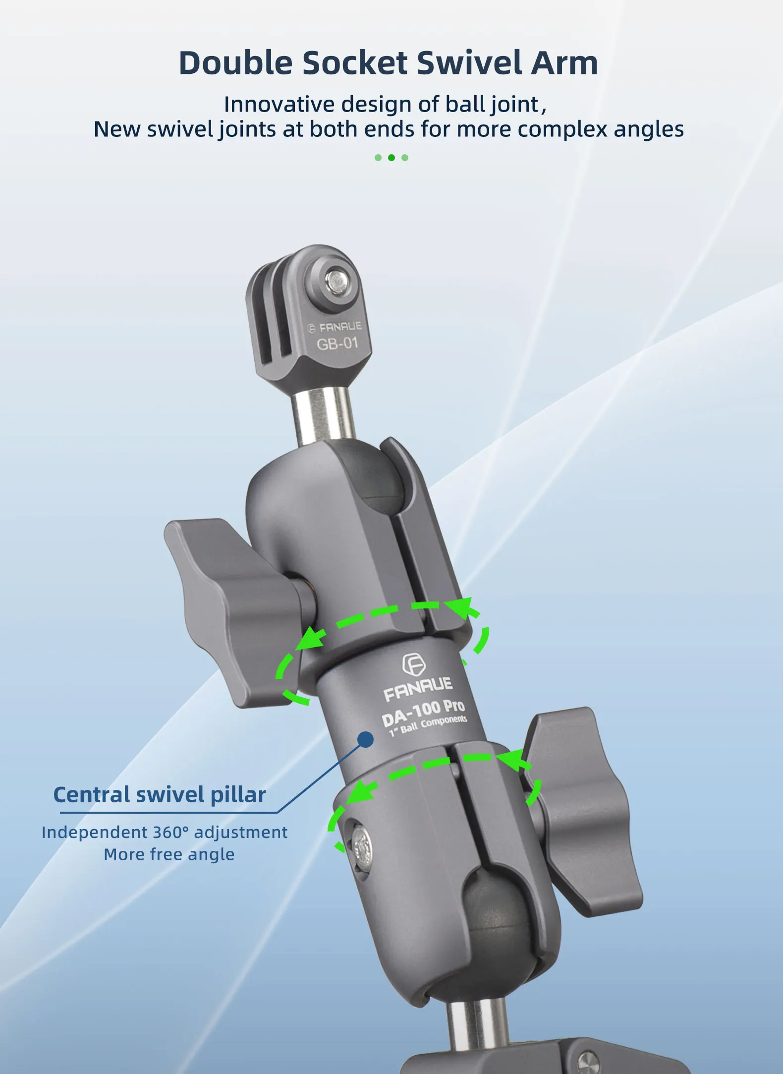 FANAUE Aluminiumlegierung Doppelsockelarm 25 MM/1 Zoll Kugelkopfhalterung Klemmhalterung für Fahrrad Motorrad Kamera für RAM MOUNTS – Detail 8