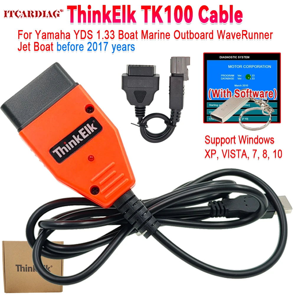 

ThinkElk TK100 Diagnostic Cable for Yamaha YDS 1.33 Boat Marine Outboard WaveRunner Jet Boat before 2017 Support Windows XP,7,10