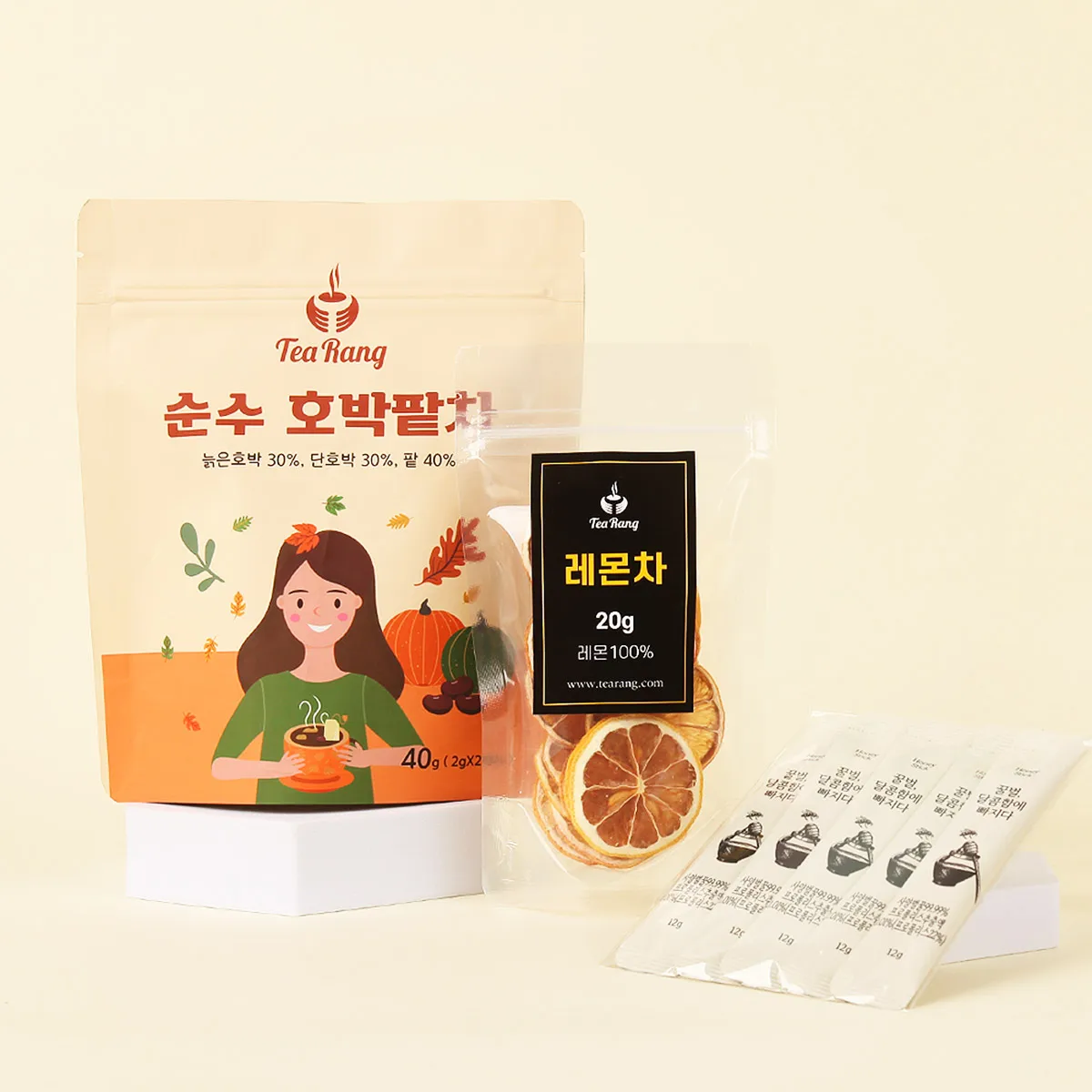 Tylang sweet and shower Tea Gift Set (pumpkin red bean tea + dry lemon + honey stick)