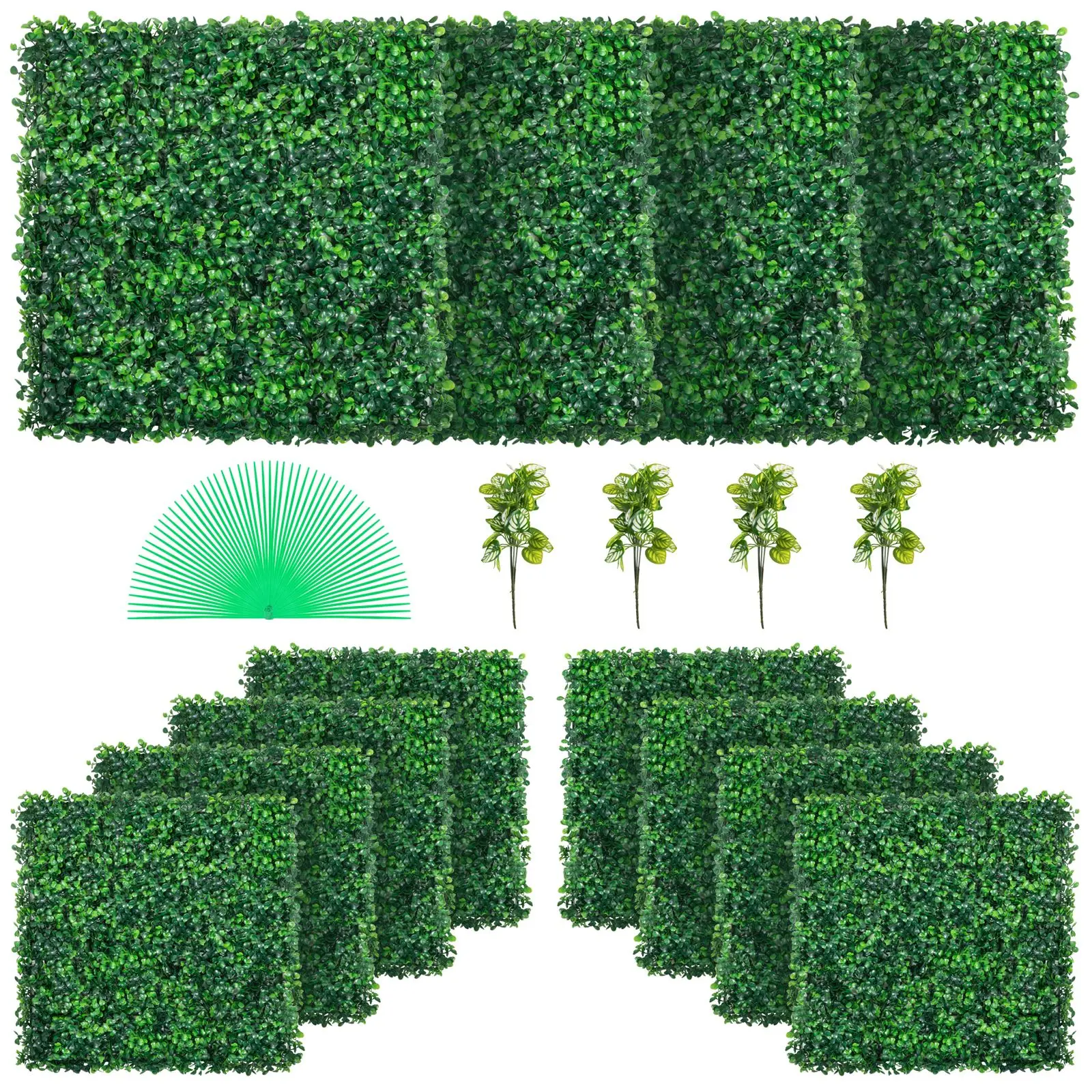 20 x 20 inches Artificial Plant Walls Foliage Hedge Grass Mat Greenery Panels Fence Home Decor Fake Plants Garden Simulated Lawn