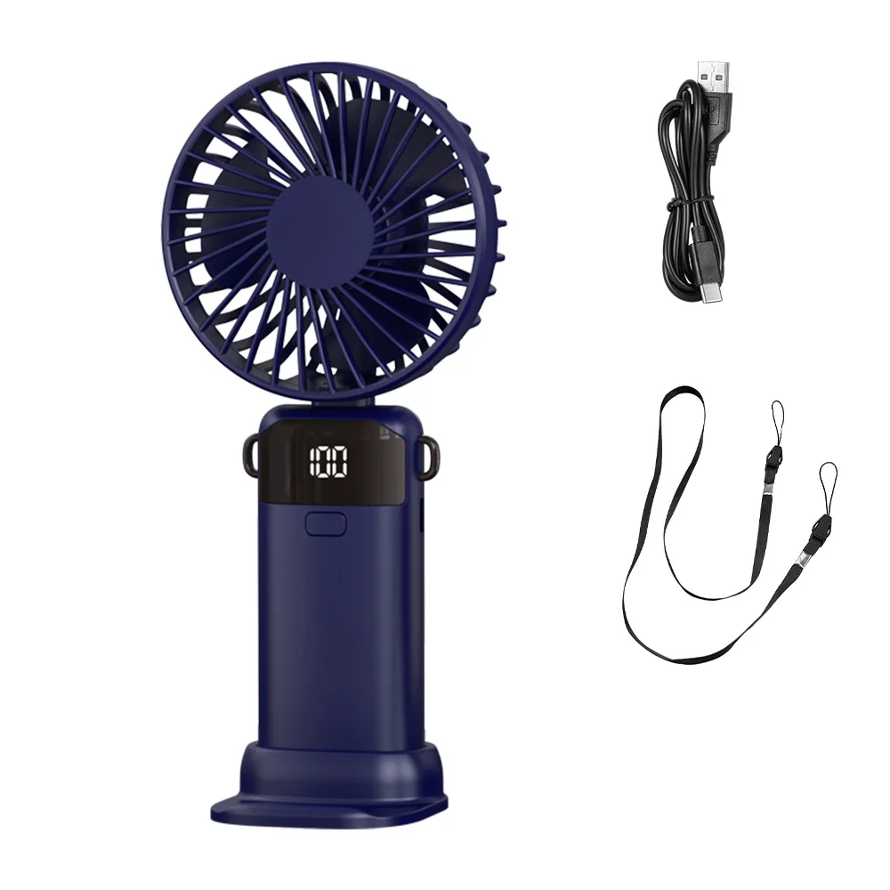 Tragbarer USB-Handventilator, faltbar, 3-in-1-Design, Mini-Tischventilator mit Echtzeit-LED-Anzeige, 5 Windgeschwindigkeiten, 90° °   Neigungswinkel für Home-Office und Reisen