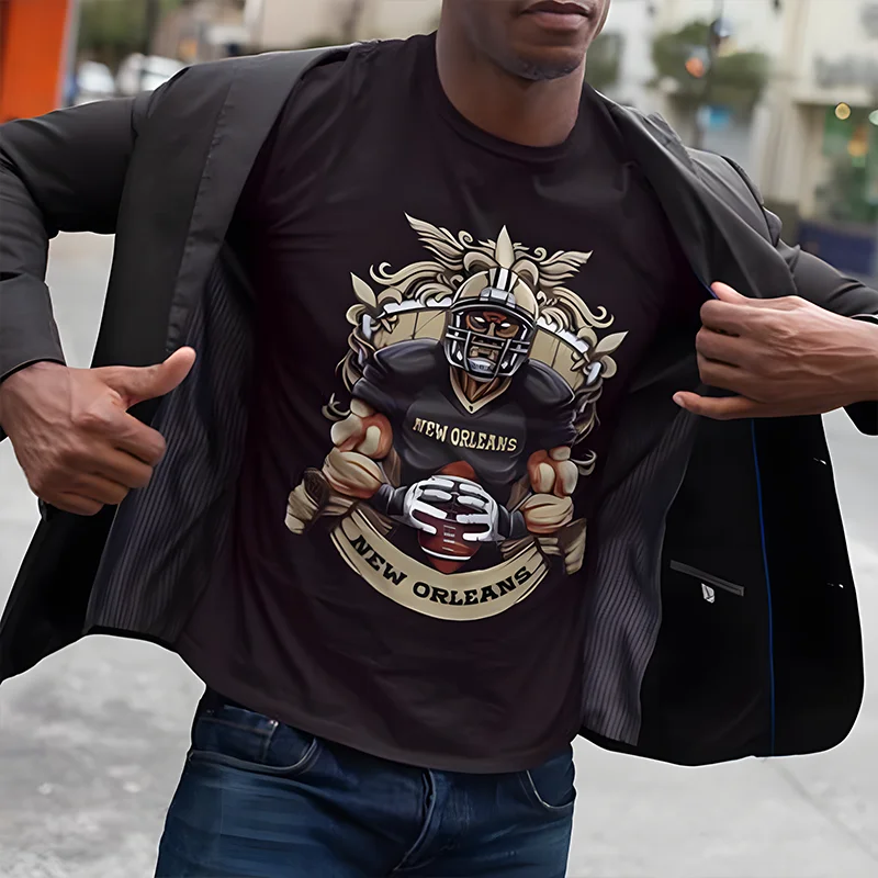 New Orleans Football Men's T-Shirt Oversized Male Streetwear Clothing Trend Vintage Tshirt Casual Street Comfort Graphic Tees