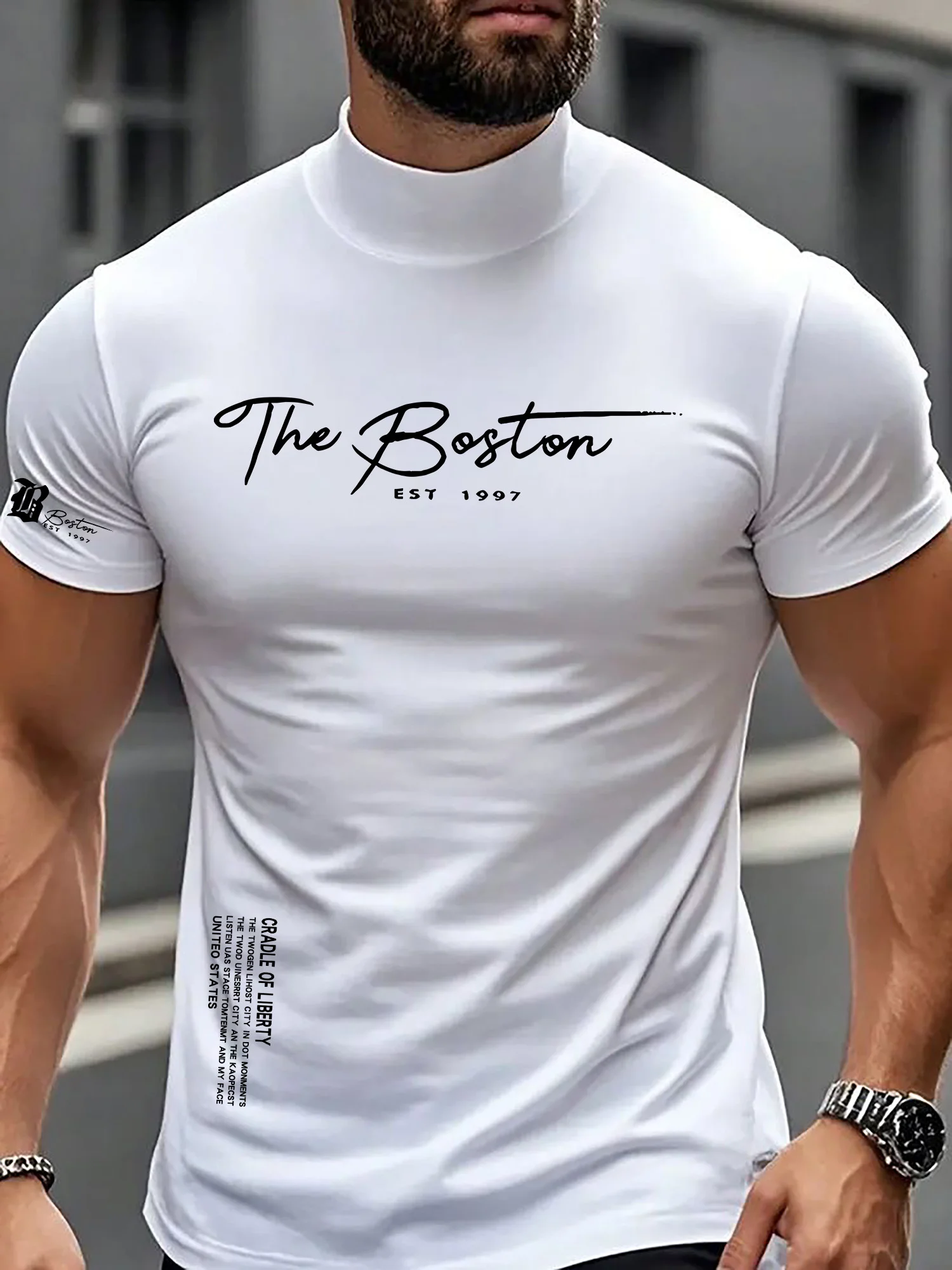 Herren Stern-Streifen-Print Kompressions-T-Shirt Schnelltrocknend Dehnbar Kurzarm Fitness Muskel-Fit T-Shirts Fußball Lauf Athletik S – Detail 6