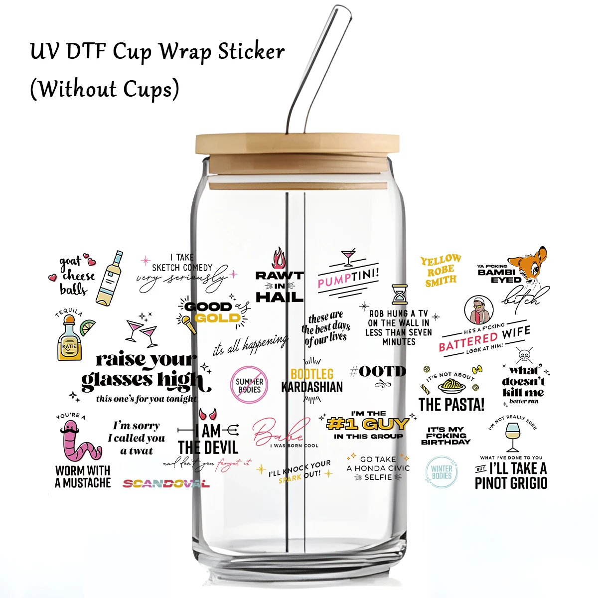 1PC UV Transfer Sticker,Glass Cups Wrap Transfer Sticker,Waterproof Self-Adhesive Stickers For Personalized Glass Cup Design