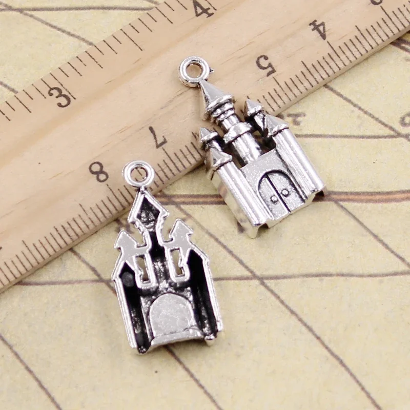 10 sztuk Charms zamek 28x14mm tybetański srebrny kolor wisiorki antyczna biżuteria Making DIY Handmade Craft — zdjęcie 2