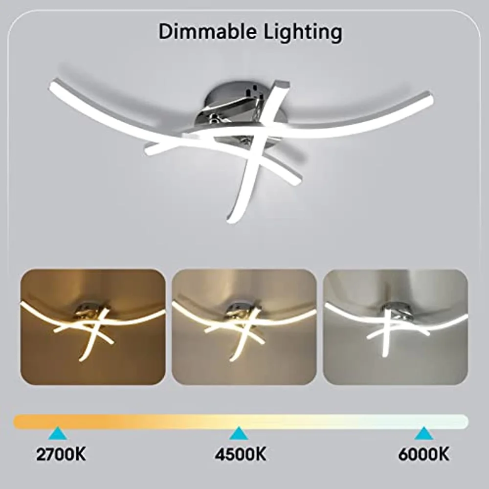 LED Ceiling Light 18W Dimmable Ceiling Light 3 Built-in LED Boards  Modern Curved Ceiling Light for Living Room Bedroom Hallway