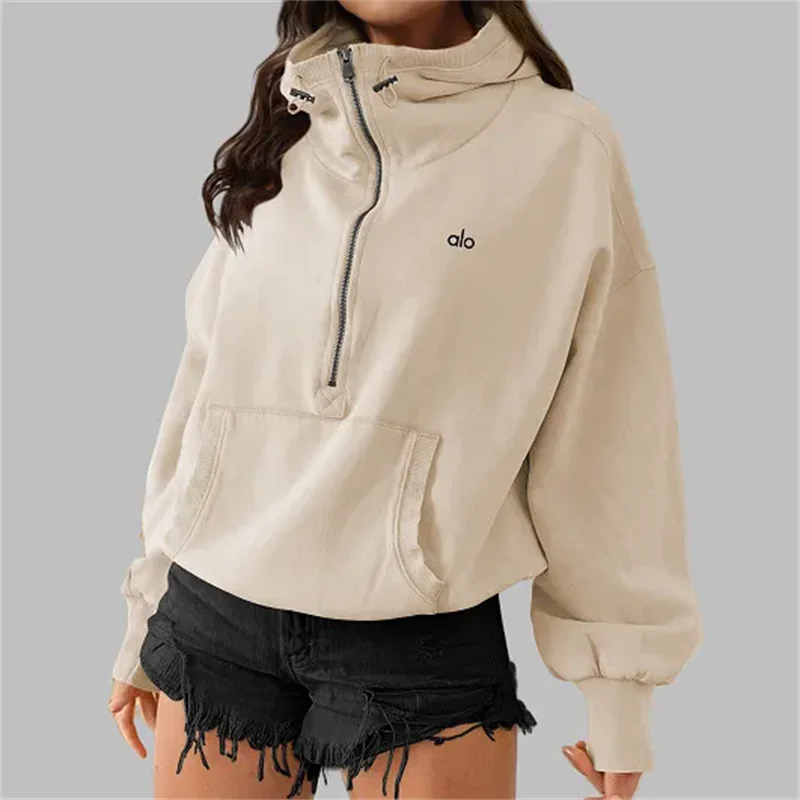 2025 Yoga wear hooded top Outdoor sports casual zipper shirt drawstring long-sleeved spring and fall hoodie