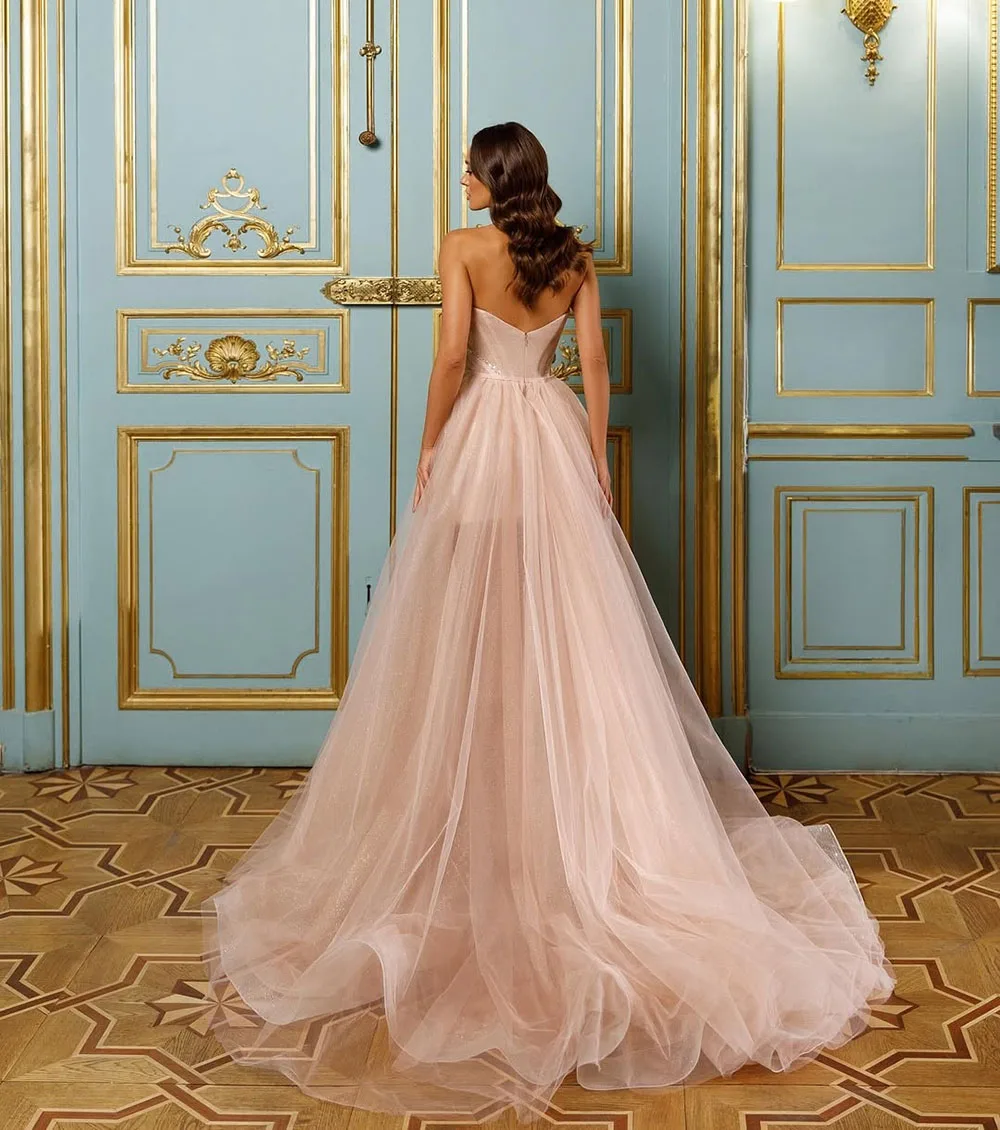 Msikoods Sweetheart Corset Evening Dresses 2025 Sequins Tulle Sparkly Pink Prom Gown High Slit Formal Party Gown Customized