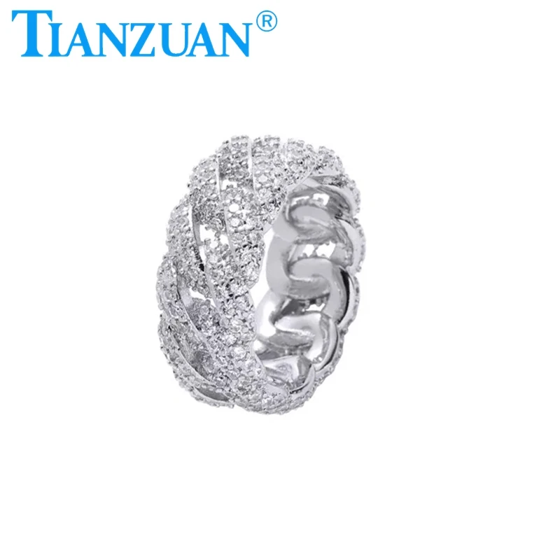 10mm Trendy Cuban Link Moissanite Rings Hip Hop Mens Women  Wedding Party Gifts Fashion Jewelry