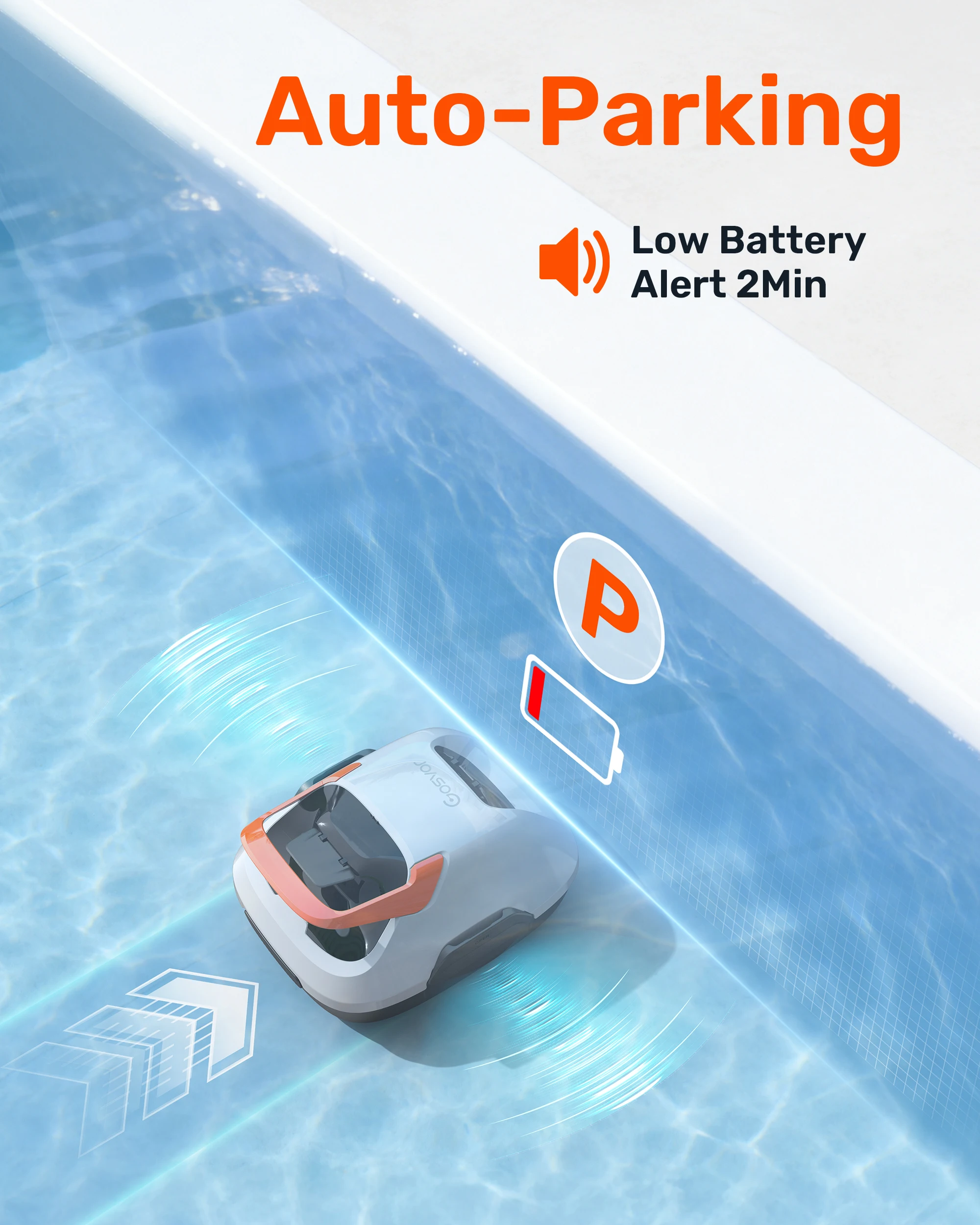 Robot Limpiador de Piscinas Inalámbrico Gosvor, Autoparable, Portátil, Potencia de Succión de 1200-1900 GPH, Ideal para Piscinas Elevadas de hasta 860 pies cuadrados, IPX8