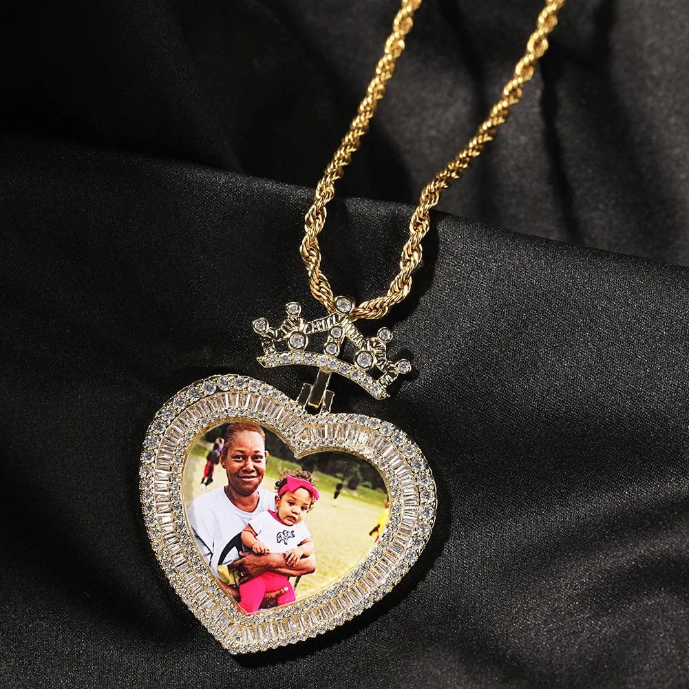 THE BLING KING Heart Princess Photo Pendant Custom Memory Picture Pendant Engrave Name HipHop Jewlery Personalized Women Gifts