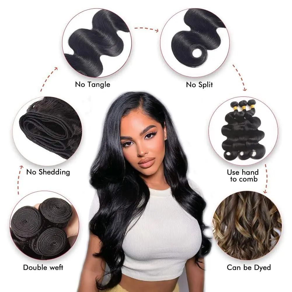 Body Wave Bundle Human Hair 1 Bundles 100% Unprocessed Brazilian Virgin Hair Bundles Extensions Double Weft Natural Black Color