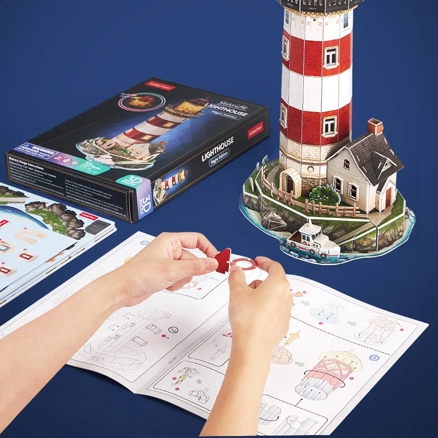 3D Puzzle LED Lighthouse for Adults Model Kits Crafts for Adults Brain Teaser Architecture Desk Puzzle Gifts for Women Men