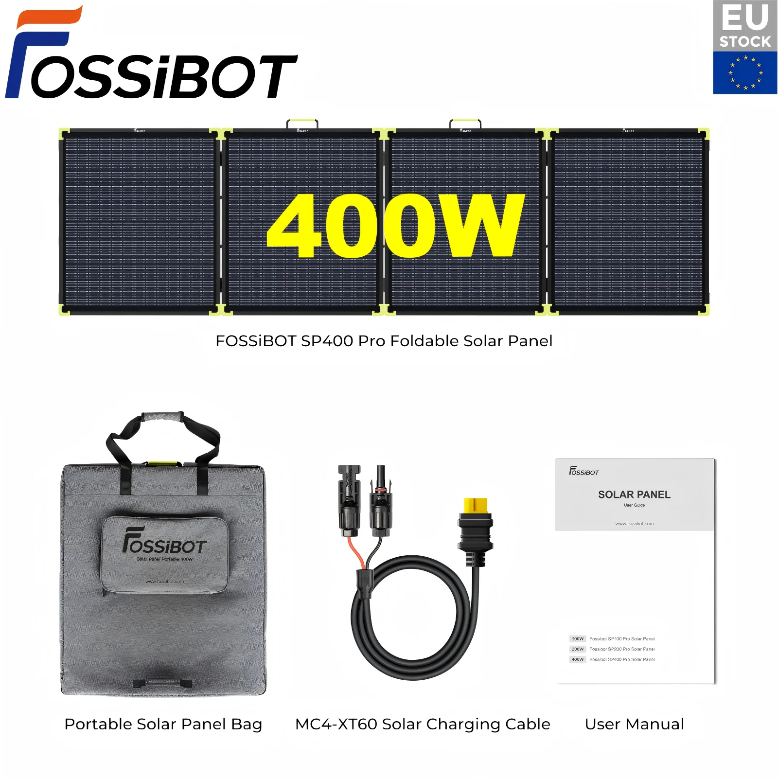FOSSiBOT SP400 PRO Dubbelzijdig Opvouwbaar Draagbaar Zonnepaneel met Aluminium Frame, 25% Conversie-efficiëntie voor Kamperen, Campers en Off-Grid Noodstroomvoorziening