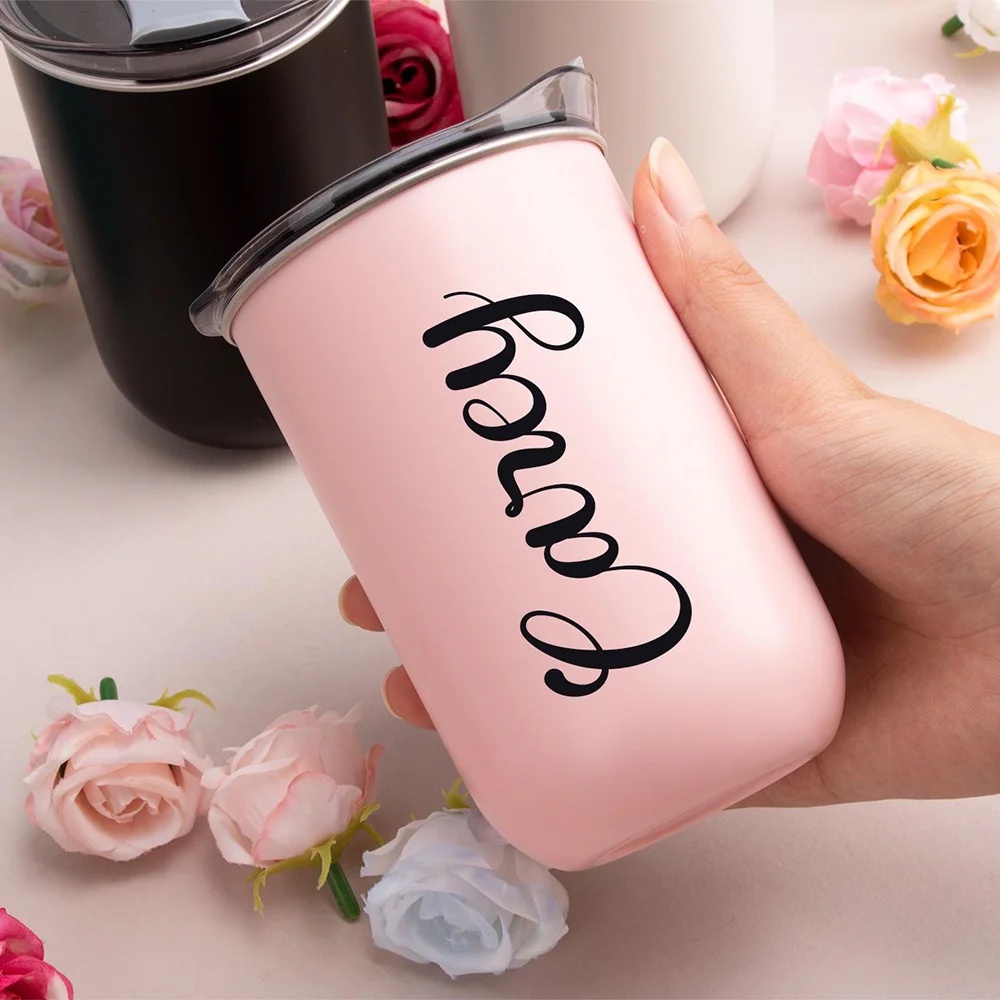 Custom Script Name Small Insulated Tumbler, Stainless Steel Mini Travel Mug with Splash Lid, Portable Hot Cold Beverage Cup.