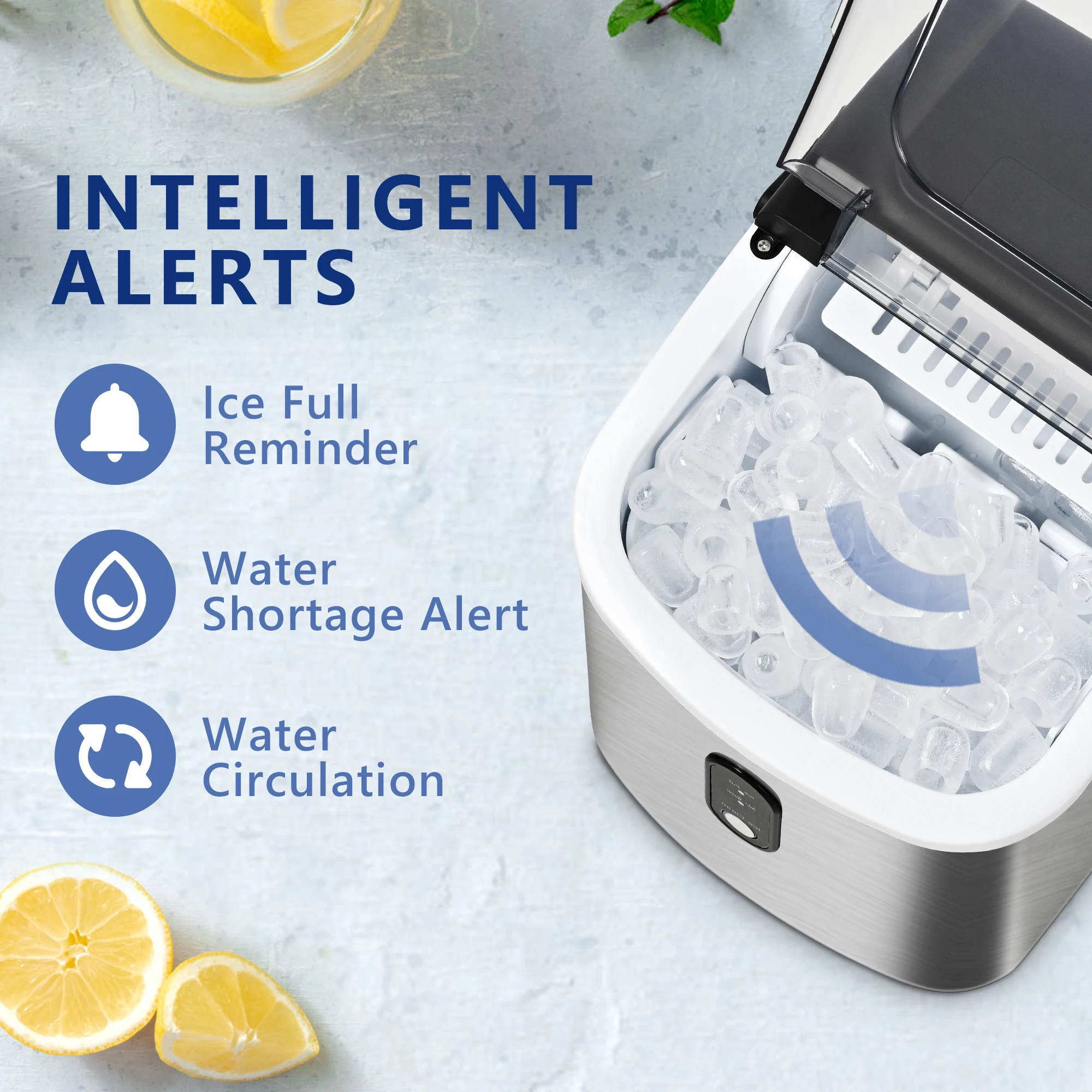 ICYGLEE Portable Ice Maker Machine 26.5lbs/Day 9 Cubes in 6 Mins with Auto-Cleaning Basket and Scoop for Kitchen Office Party