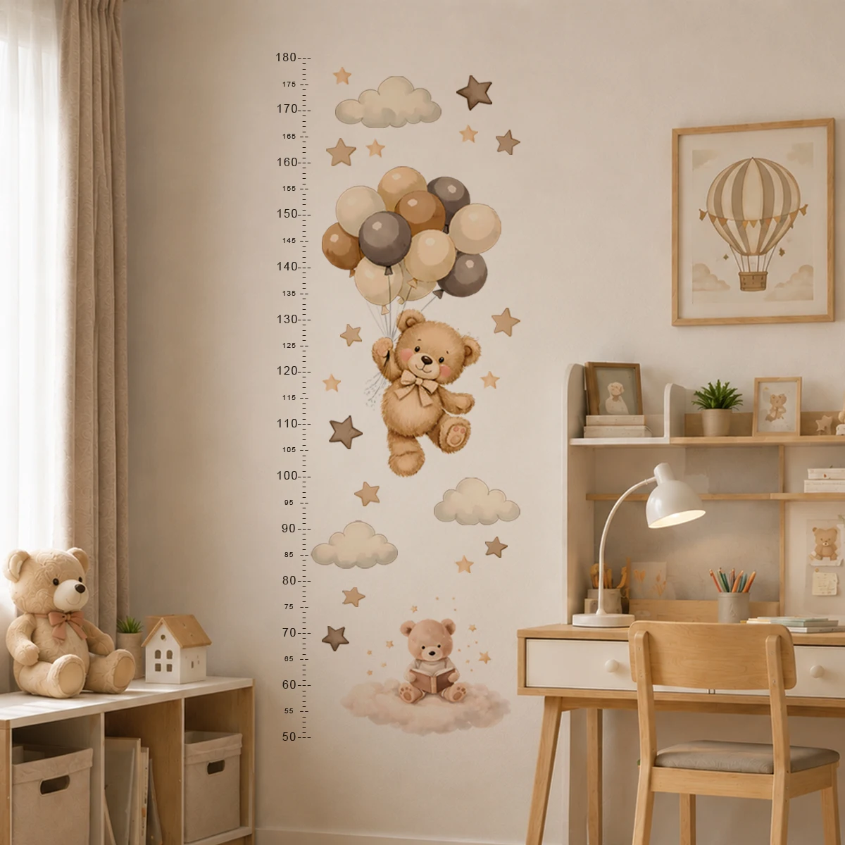 Kids Room Bear Wall Sticker Height Chart, Baby Growth Ruler Decal, Removable Nursery Wall Decor