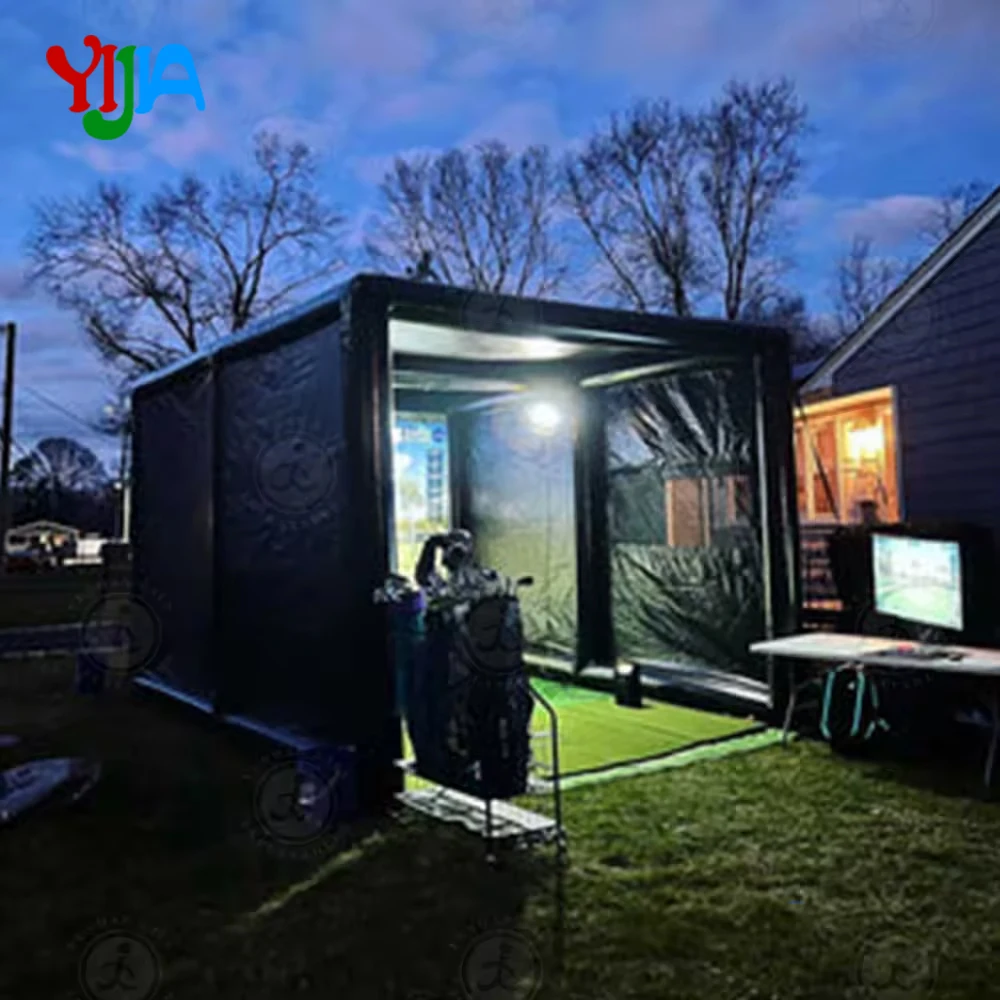 Stock Commerical  Inflatable Golf Simulator Enclosure With Hitting Screen Indoor Golf Enclosure Frame Cage for Practice Training