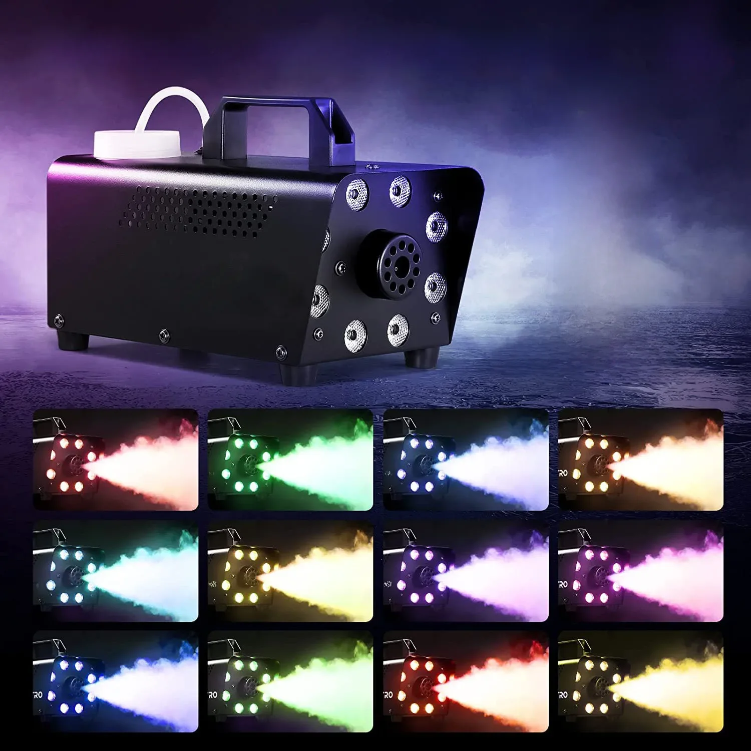 500W 8 LED Maszyna do dymu Fogger do dekoracji Halloween Rekwizyty sceniczne Boże Narodzenie Ślub DJ Impreza Efekt sceniczny Światło Maszyna do mgły — zdjęcie 2
