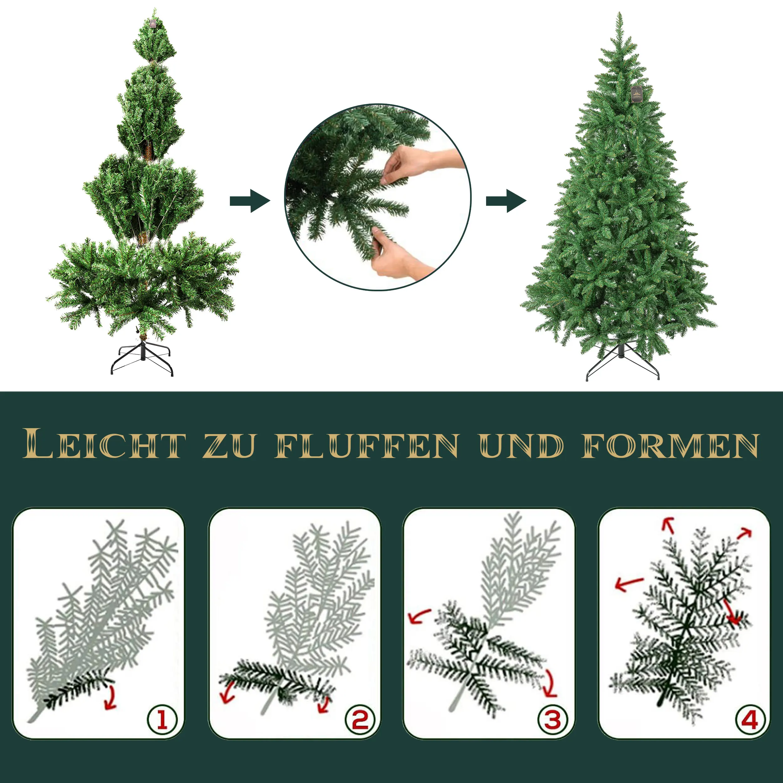 180 cm künstlicher Weihnachtsbaum aus PVC mit 1205 Spitzen, Metallständer, faltbare, einfach zu montierende Bäume, Neujahrs-Party-Dekoration für den Innenbereich – Detail 7