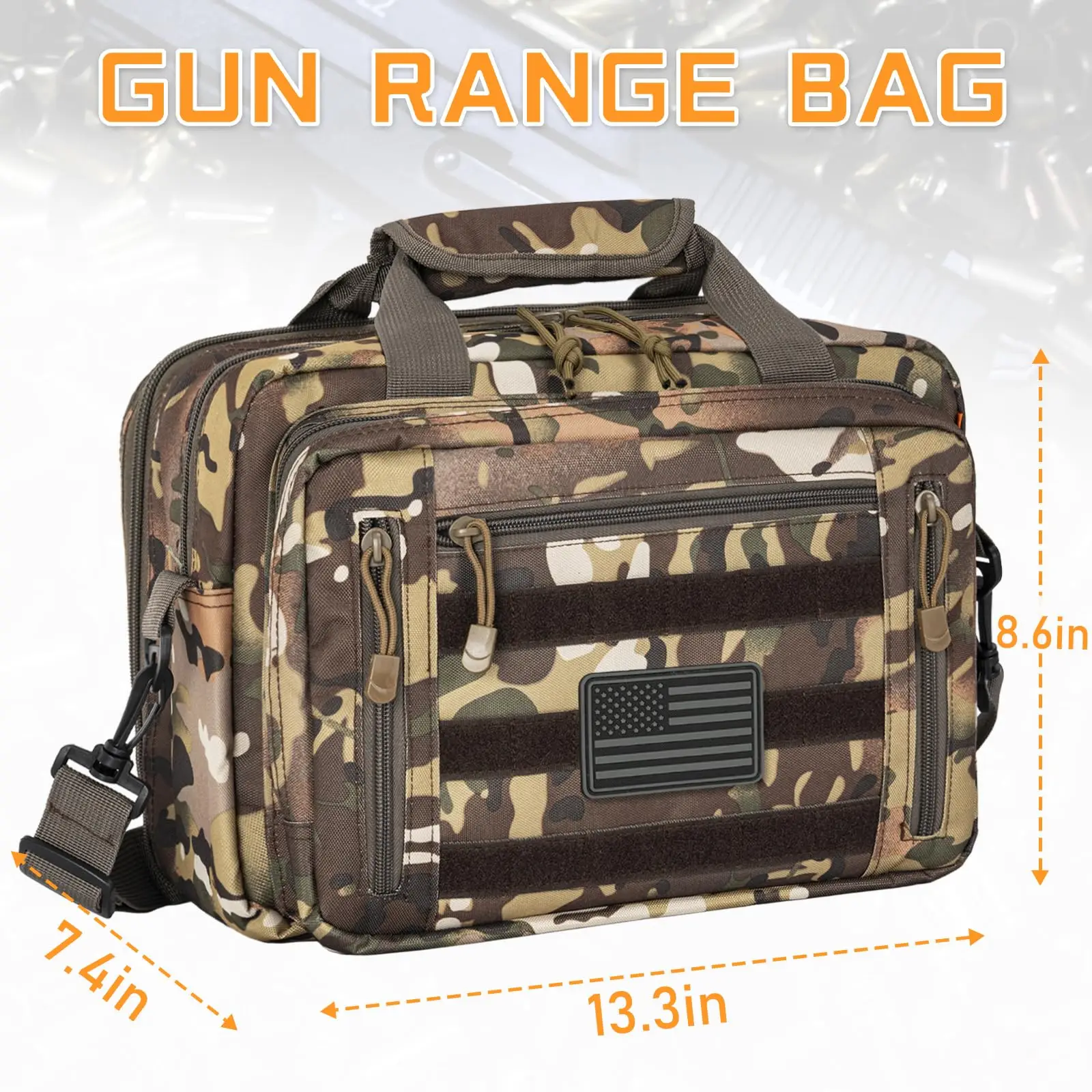 Tactical Gun Range Shoulder Bag with Lockable Zipper Multifunctional Crossbody Pack for Shooting Range Outdoor Hunting