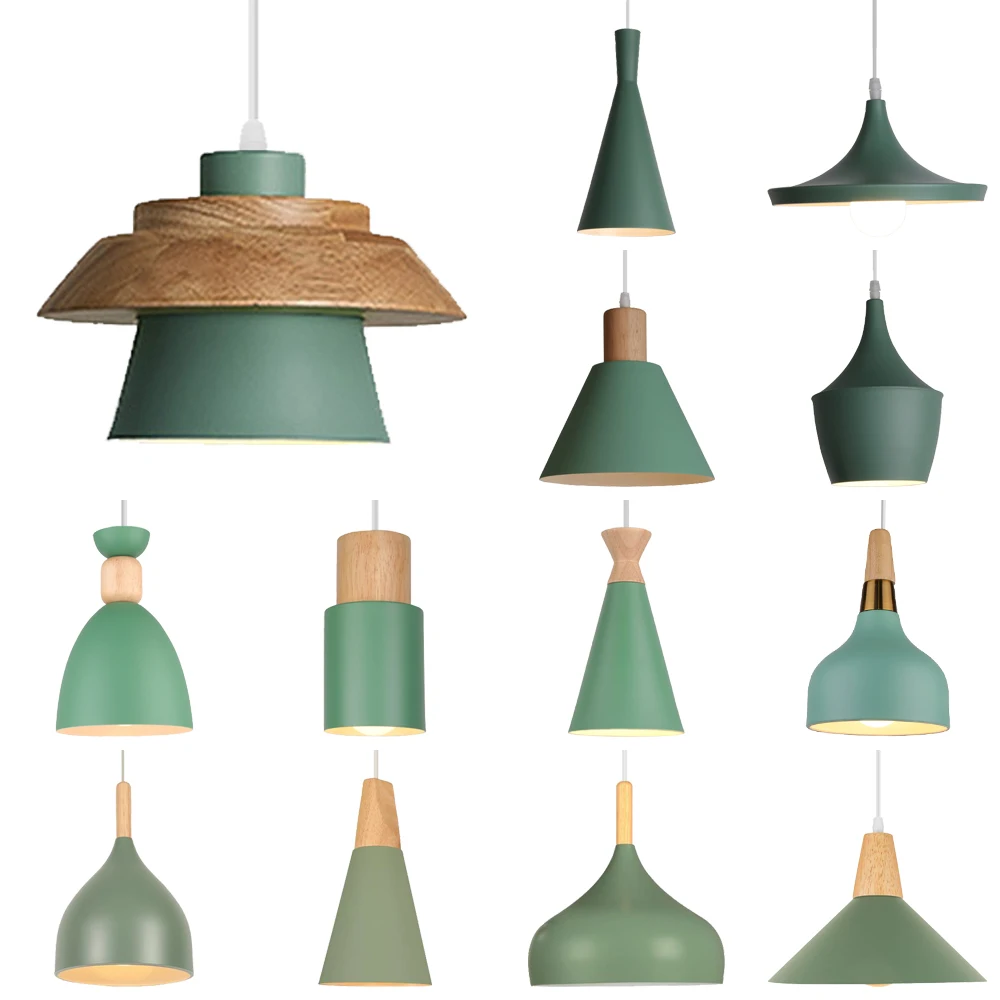 

Green Modren Wood Pendant Lights Nordic E27 Hanging Pendant Lamps Restaurant Bar Living Room Bedside Lighting Fixture Luminaire