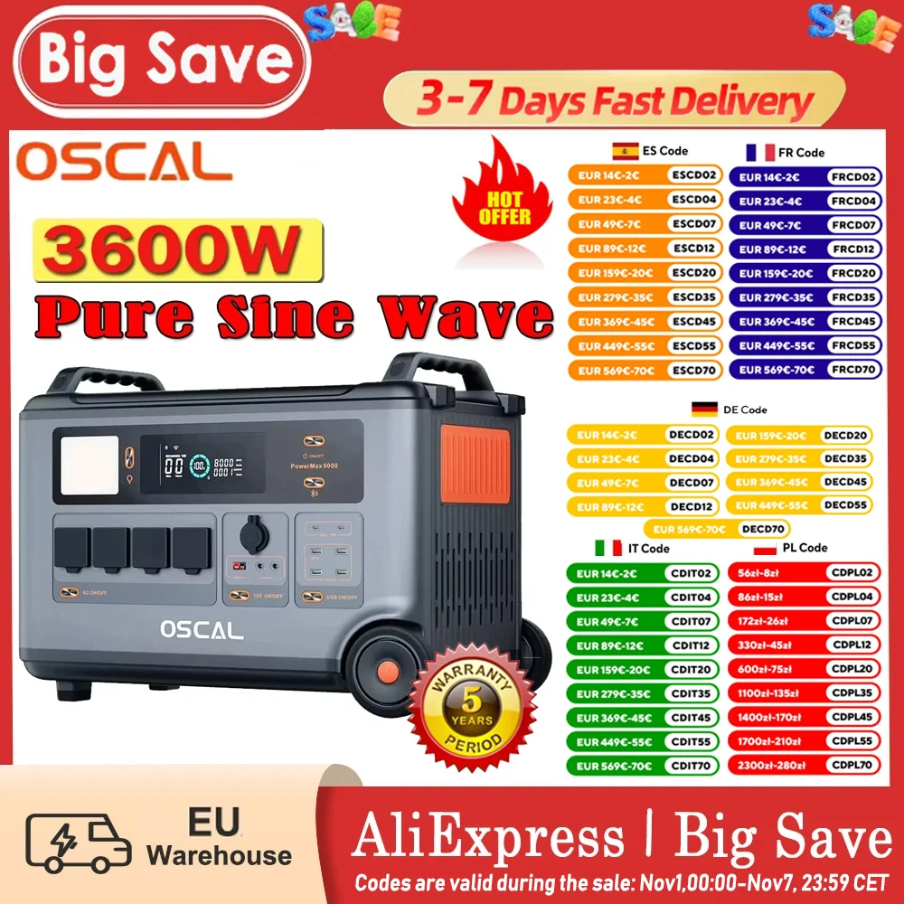 محطة طاقة محمولة Oscal Powermax 3600 بقدرة 3600 وات تيار متردد ومخرج طاقة خارجي بقدرة 3600 وات في الساعة Lifepo4 محطة تخزين الطاقة الشمسية #1