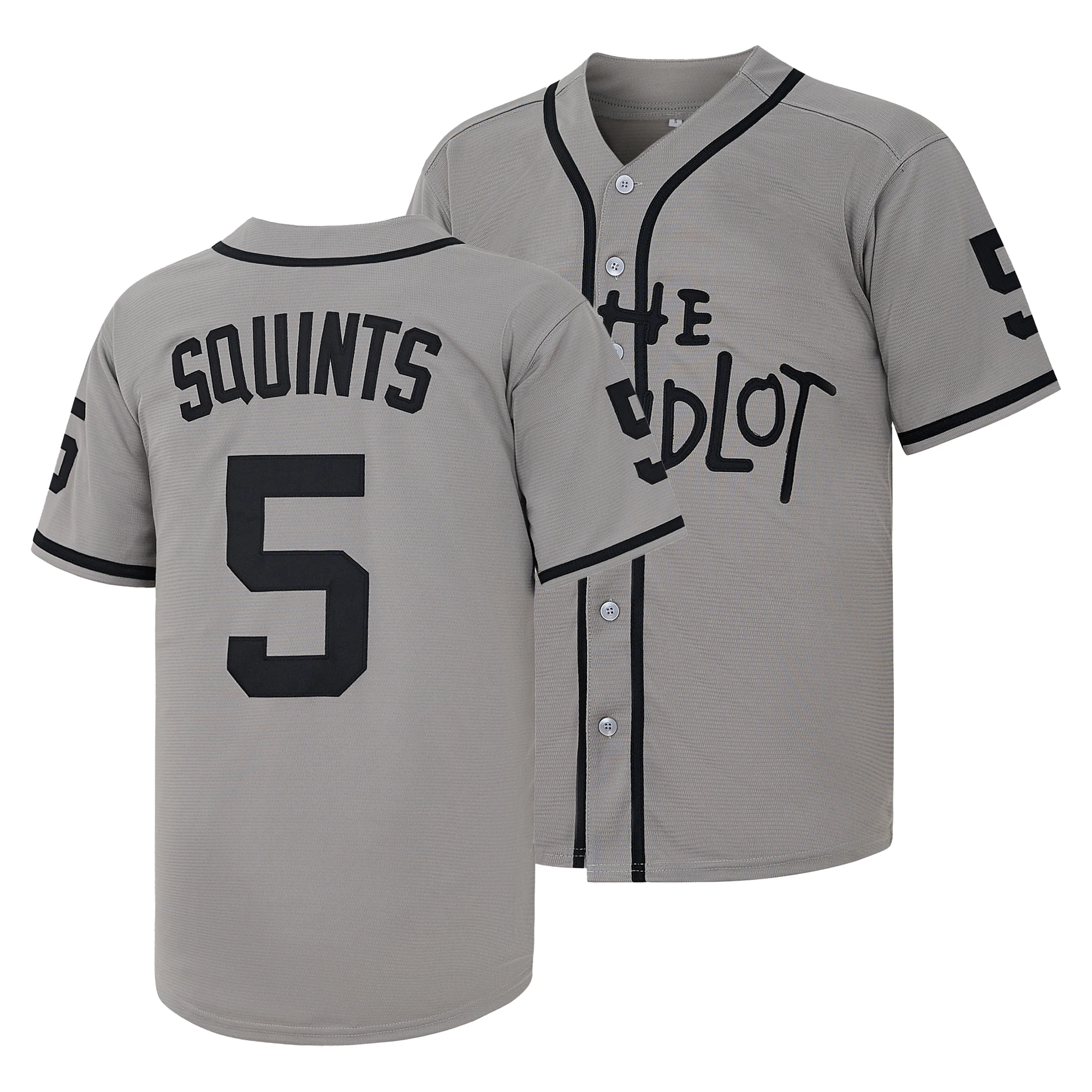 Men's Squints #5 THE SANDLOT Grey Baseball Jersey, Letter Number Embroidery ，Gifts for Movie Lovers