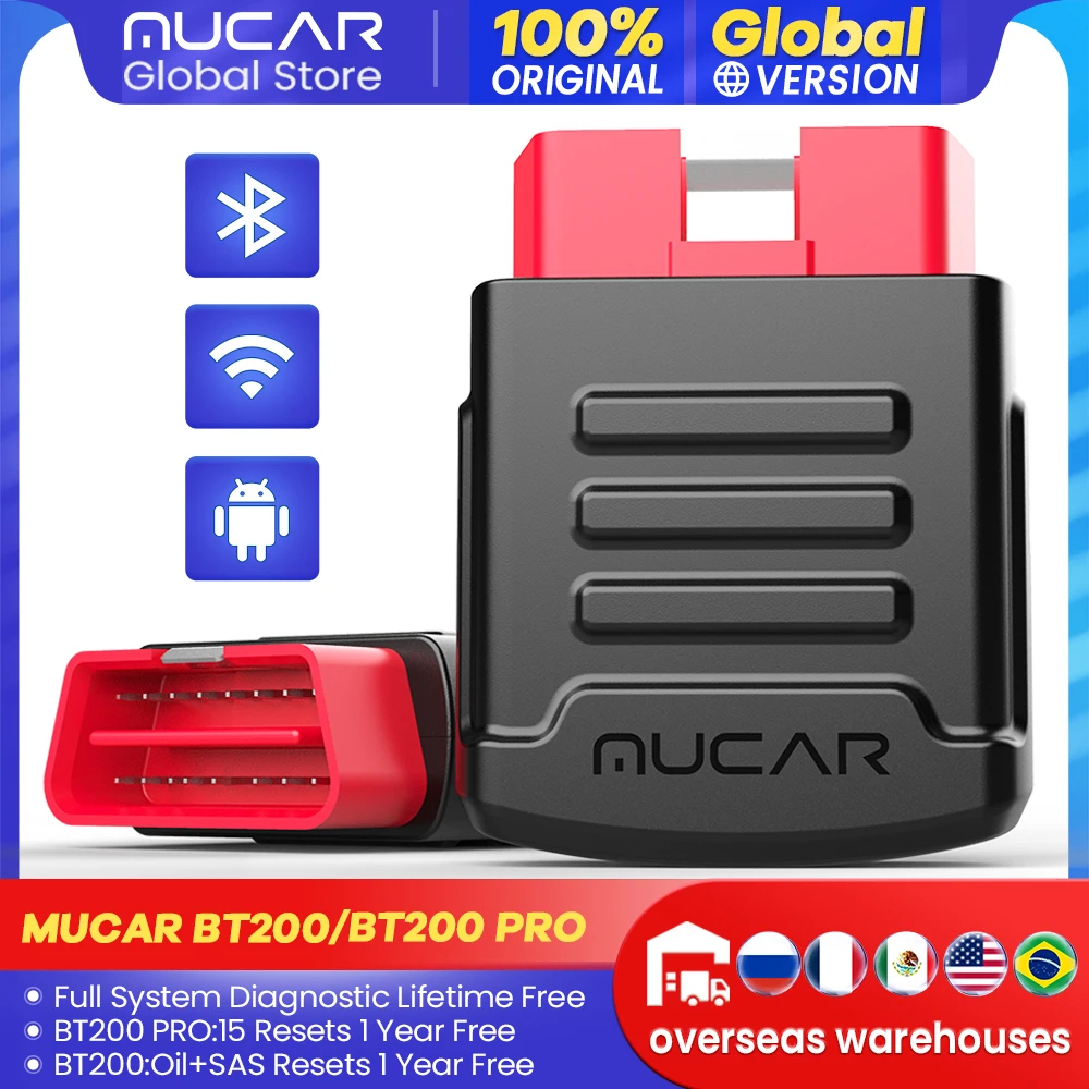 MUCAR BT200 BT200 PRO Obd 2 Automotive Diagnostic Tools Bluetooth obd2 Scanner Auto All Systems DIagnosis 15 Resets Functions