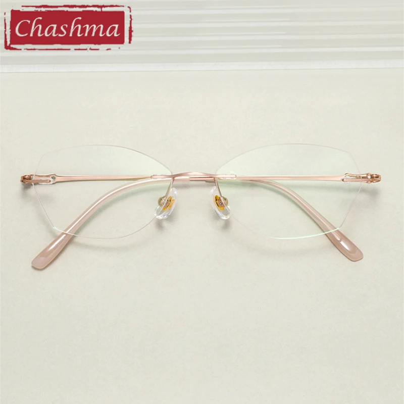 Chashma Prescription Glasses Women Titanium Eyeglasses Frames Rimless Optical Anti Blue Light Spectacles for RX Myopia Lenses