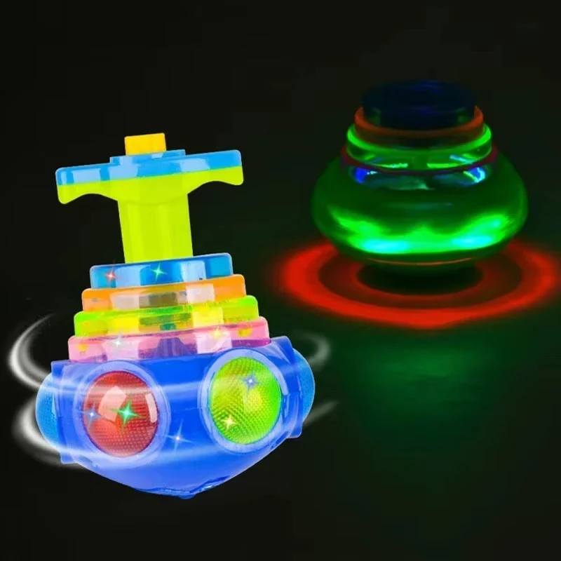 Ufo piscando girando topo crianças giroscópio iluminar brinquedo crianças piggy led música giroscópio lançador brinquedos rotativos diversão festa de aniversário favores