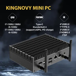 Mini-PC Lüfterloser Industriecomputer Desktop Intel Core i7 1355U i5 1335U Metallgehäuse 2xGigabit Ethernet 4xUSB3.2 2xHDMI 2xUSB 2.0